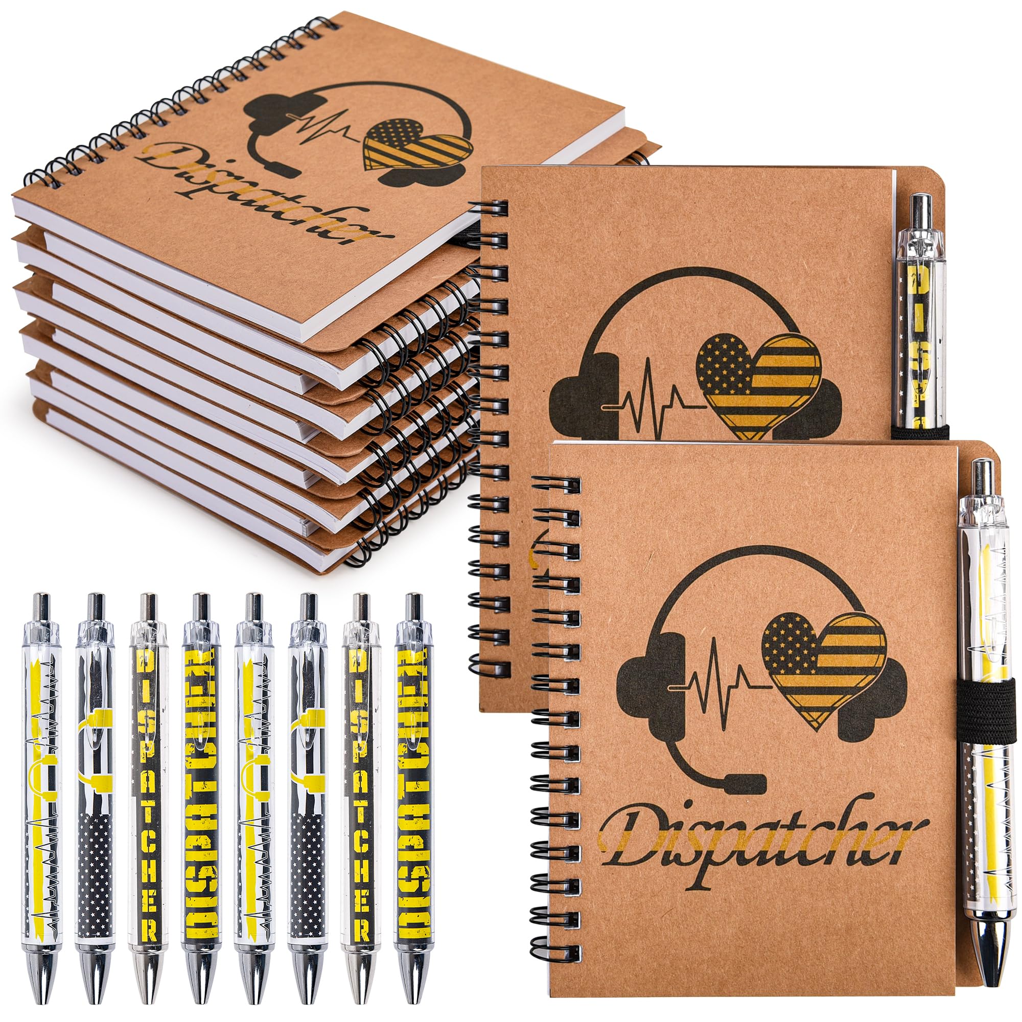 Juego de 20 cuadernos en espiral con bolígrafo de bandera amarilla, regalo de agradecimiento para Navidad, cumpleaños, jubilación, para primeros auxilios, telecomunicadores, compañeros de trabajo