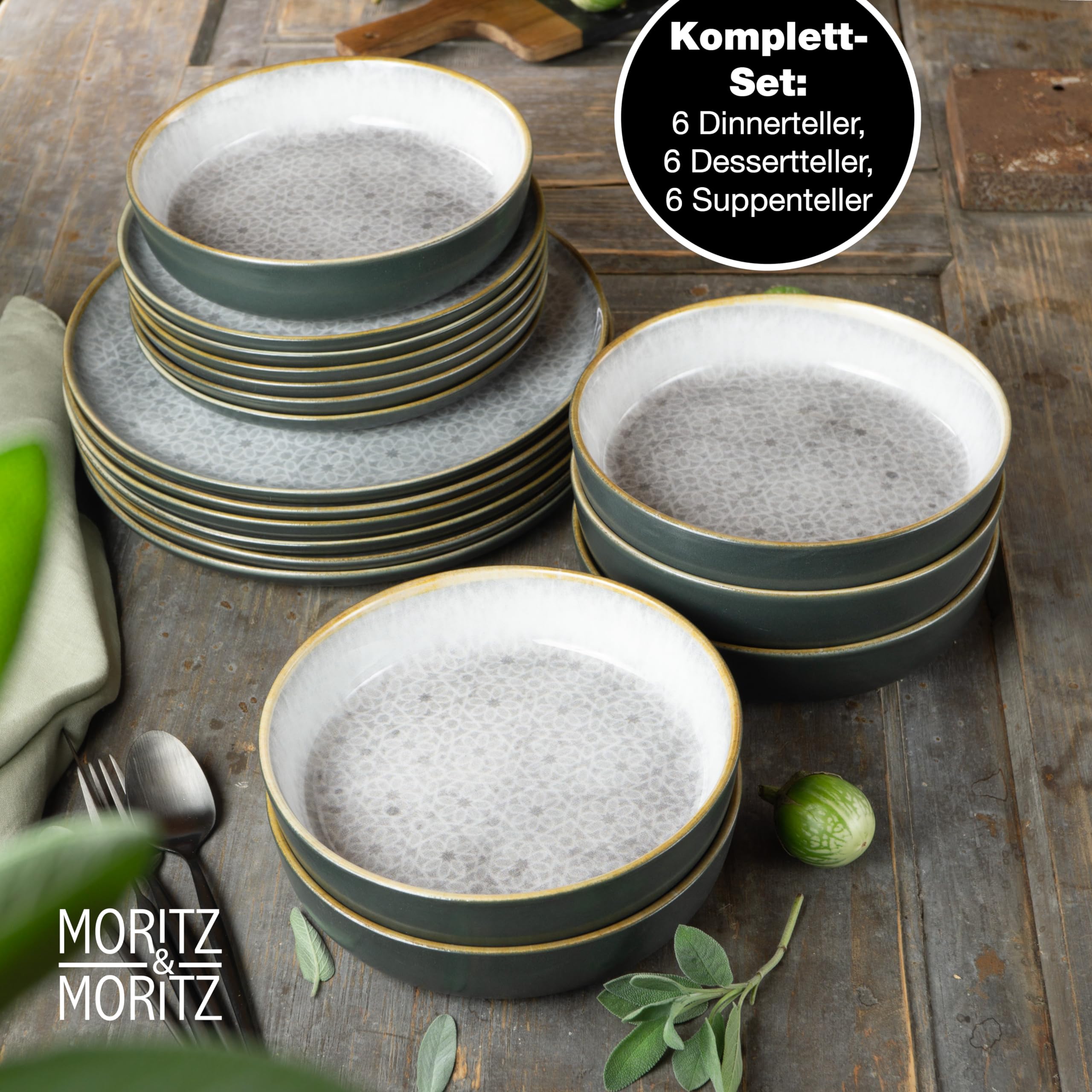 Service De Table Moritz & Moritz Terra 18 Pièces - Porcelaine Bleue Pour 6 Personnes