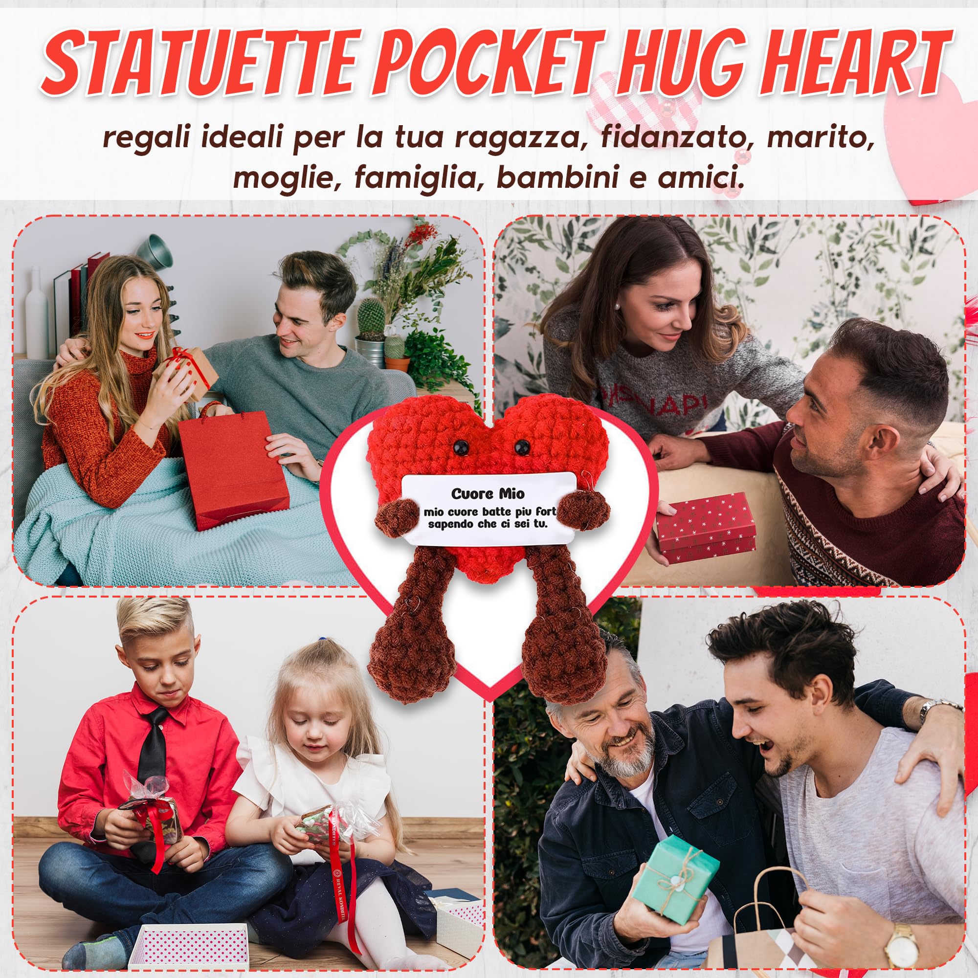 WELCOMAT Cuore Mio, Messaggio Romantico in Italiano, Mini Bambola, Idea Regalo per Anniversario, Mesiversario, Coppia, Amici, Coppia, Lavorata a Maglia Patata Positiva