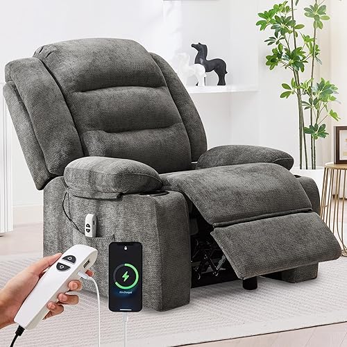 Power Recliner Chair with Cup Holders, Electric Recliner Chair for Adults, Living Room Reclining Chair, Home Theater Seating Lounge Chair (1, Gray)