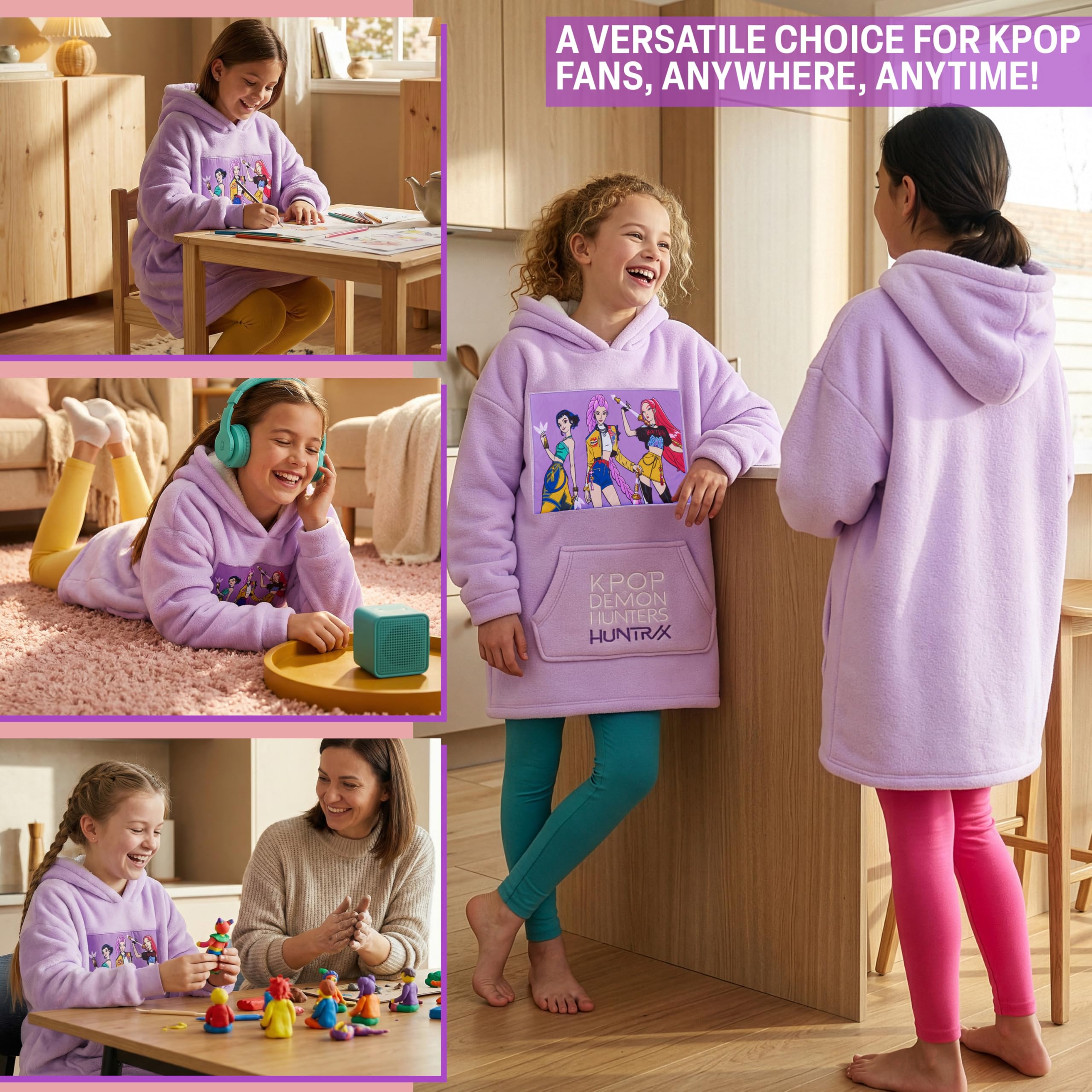 KPop Demon Hunters Oficial Huntrix Sudadera Manta con Capucha para Niñas, Hoodie Oversize con Bolsillo