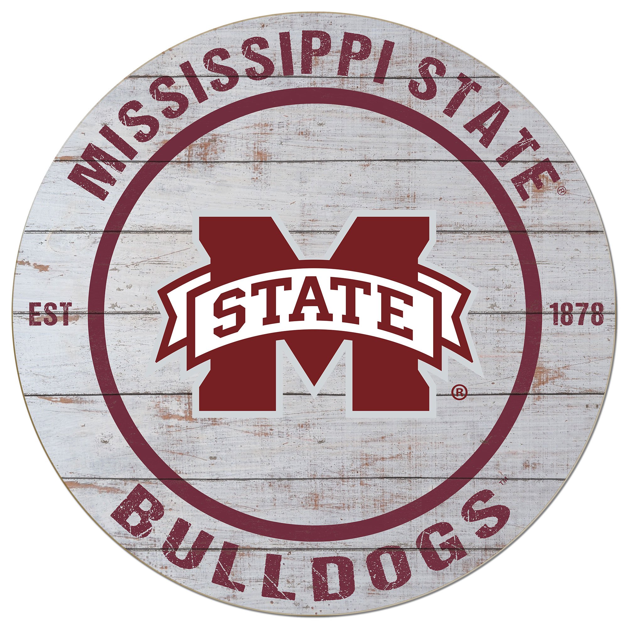 Mississippi State Bulldogs Weathered Circle Sign, 20x20 Inches, Bulldogs Decor for Dorm Room, Bedroom, Fan Cave, Living Room; Display Your Team Spirit with This Unique Mississippi State Bulldogs Wall Art