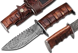 Damascus hunting knife | Custom Handmade Damascus Fixed Blade Bush craft knife | EDC Overall 11" Knife with Genuine Leather sheath | Best Birthday & Anniversary for him - R&S INDUSTRIES CRAFTS LLC