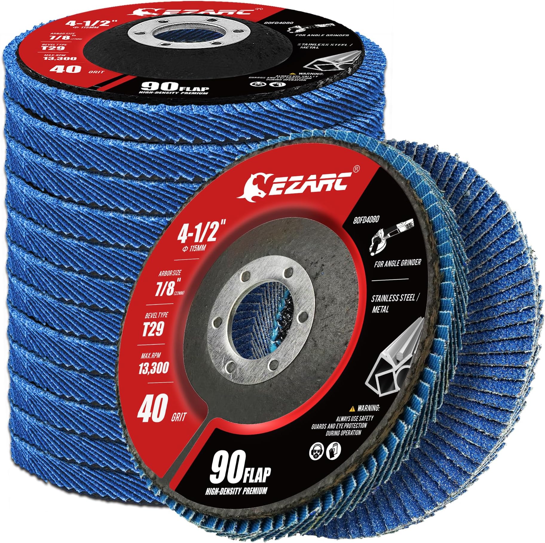 EZARC Flap Discs 40 Grit, 4.5" x 7/8" High Density Jumbo Zirconia Flap Sanding Disc Type 29 for Sanding, Rust Removal, Finishing, Grinding, Deburring (12 Pack)
