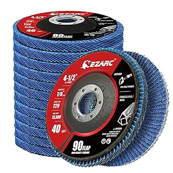 EZARC Flap Discs 40 Grit, 4 1/2 x 7/8-Inch High Density Flap Sanding Disc, Type 29 Zirconia Grinding Wheel for Stainless Steel, Sheet Metal (12 Pack)