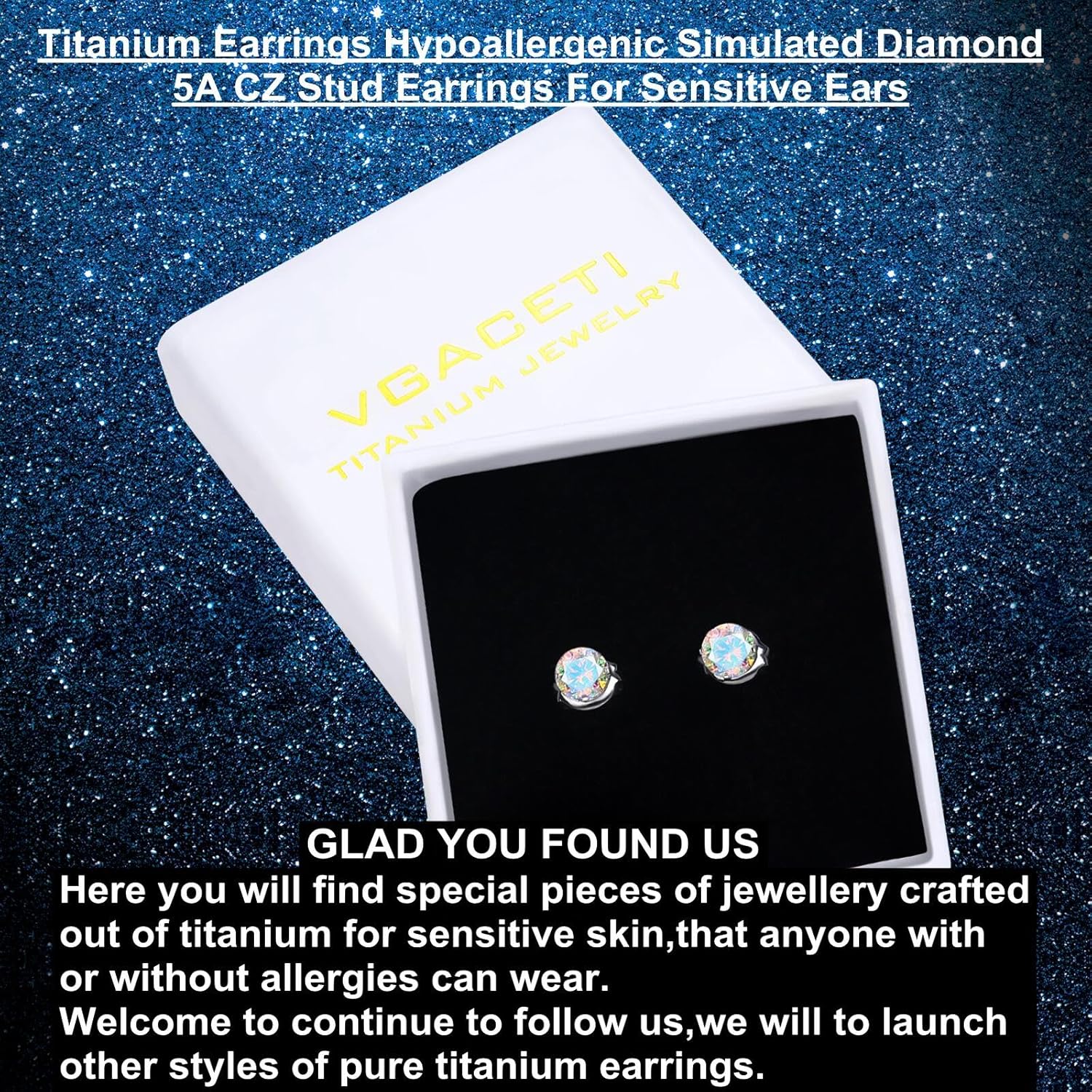 VGACETI Titanium Earrings, Hypoallergenic for Sensitive Ears Brilliant Cut Simulated Diamond 5mm Cubic Zirconia Stud Earrings for Women Men - Image 6