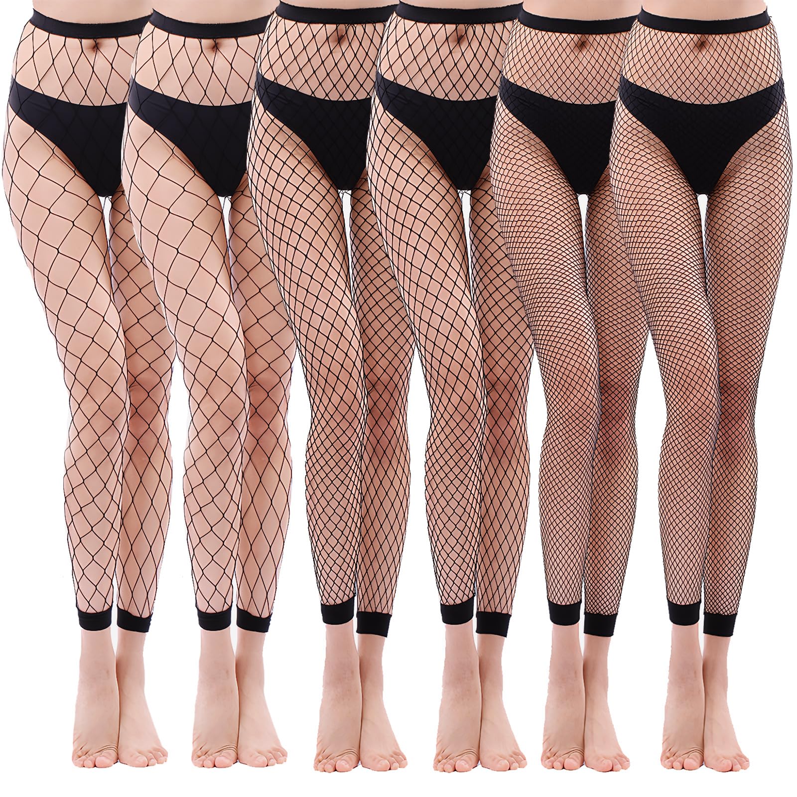 Meunhy Women's Black 6 Pairs Fishnet Stockings,Fish Net Stockings,Stretchy Footless Tights High Waist Leggings Pantyhose,One Size