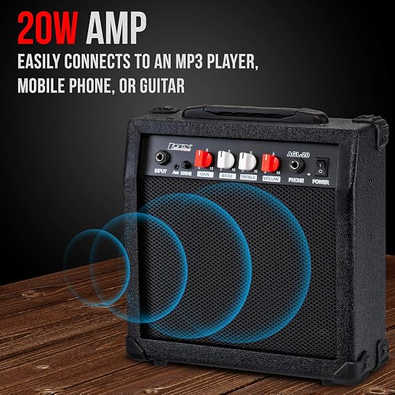 LyxPro 39 Electric Guitar TL Series Kit, 20 Watt Amp Speaker, Solid Full-Size Body, C-Shape Neck, Quality Tuning Heads, 3-Way Switch & Volume/Tone Controls, 12 Picks And Cable Included - Black