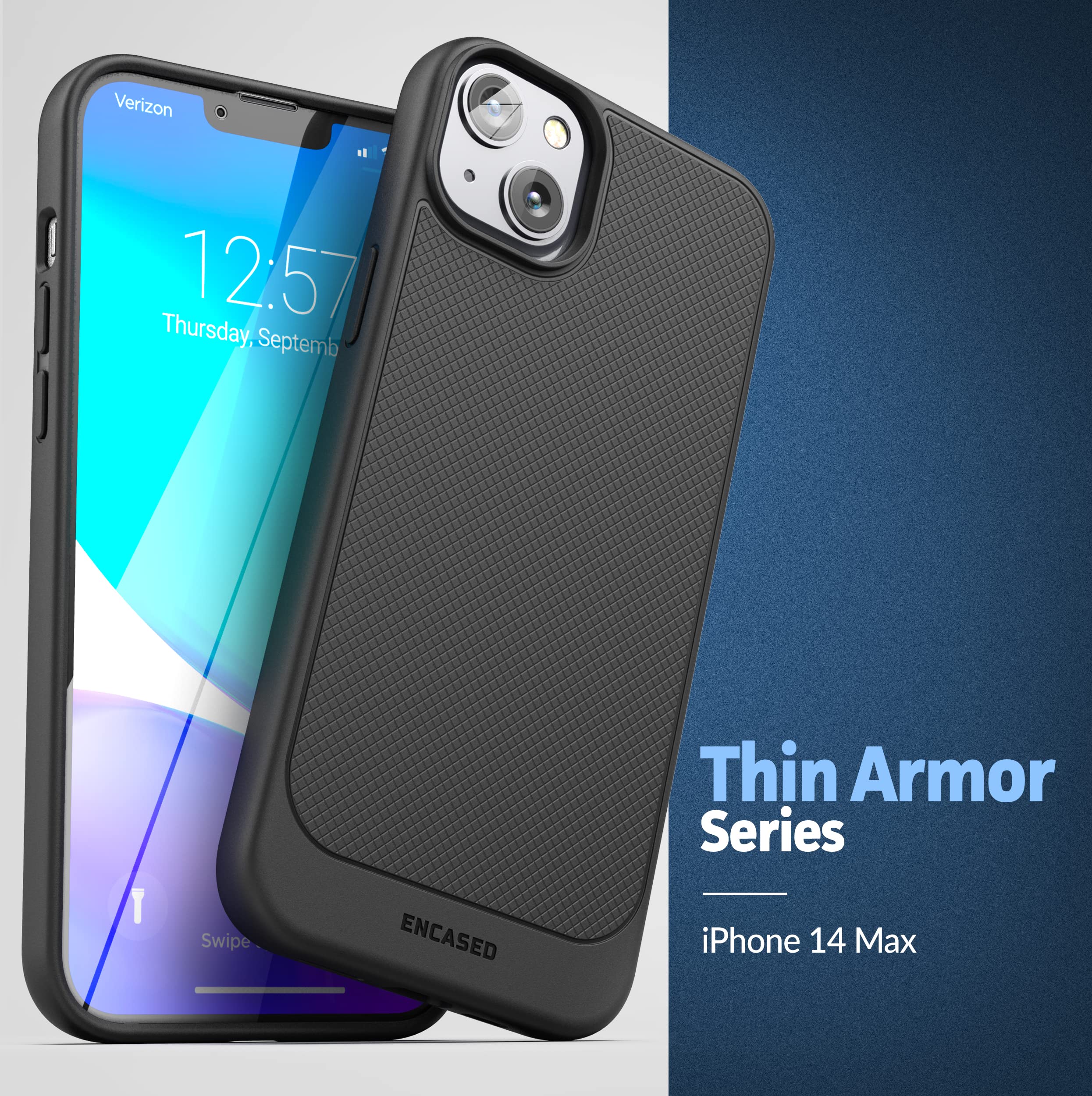 ENCASED Thin Armor Custodia Per IPhone 14 PLUS Con Ricarica Wireless E Pellicola In Vetro Temperato - Sottile E Antiurto, Nero Opaco - 4