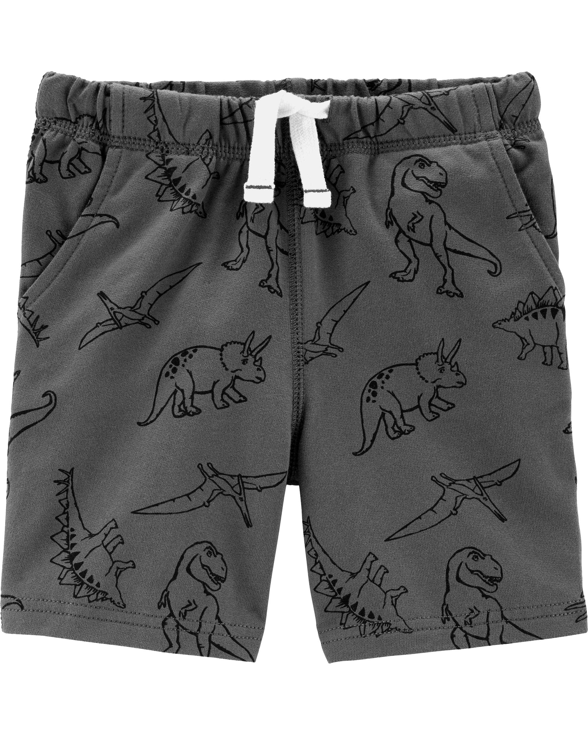 Carter's Baby Boys Pull-On French Terry Dinosaurs Shorts, Grey