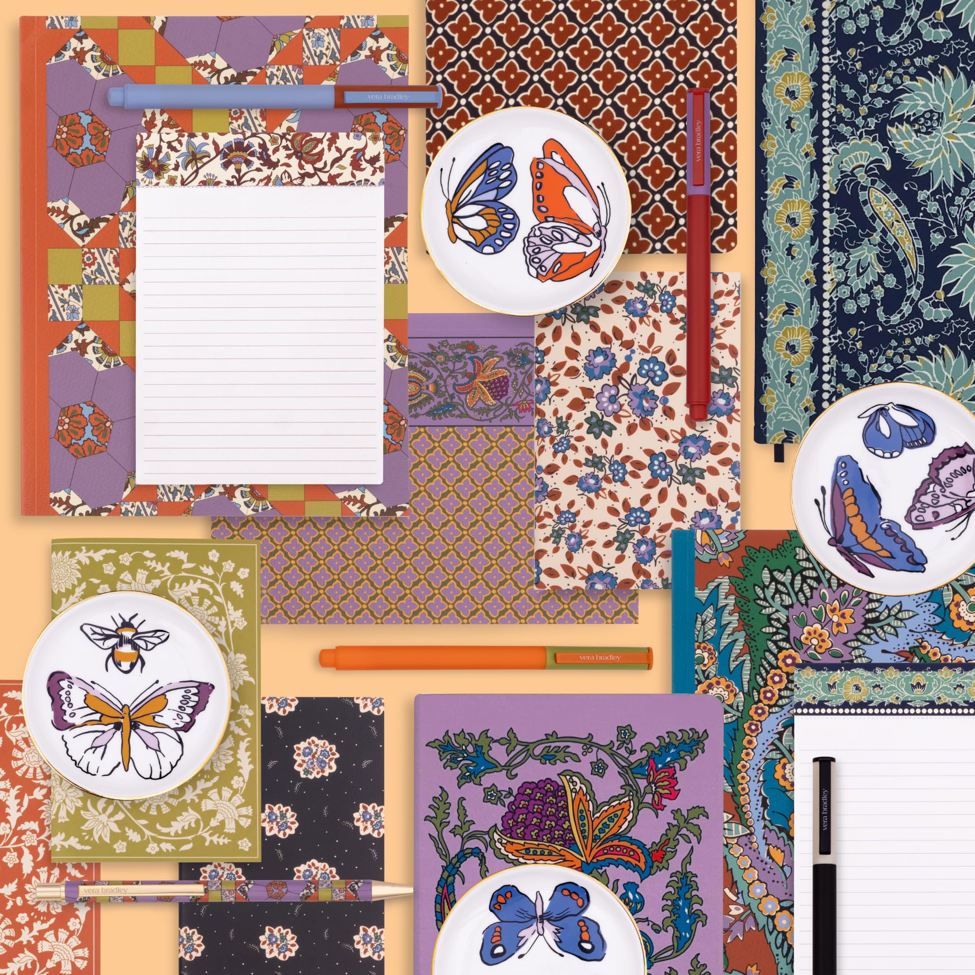 Vera Bradley Diario da donna in tessuto floreale con 160 pagine a righe e nastro segnalibro, motivo cachemire con pietre preziose, colore:
