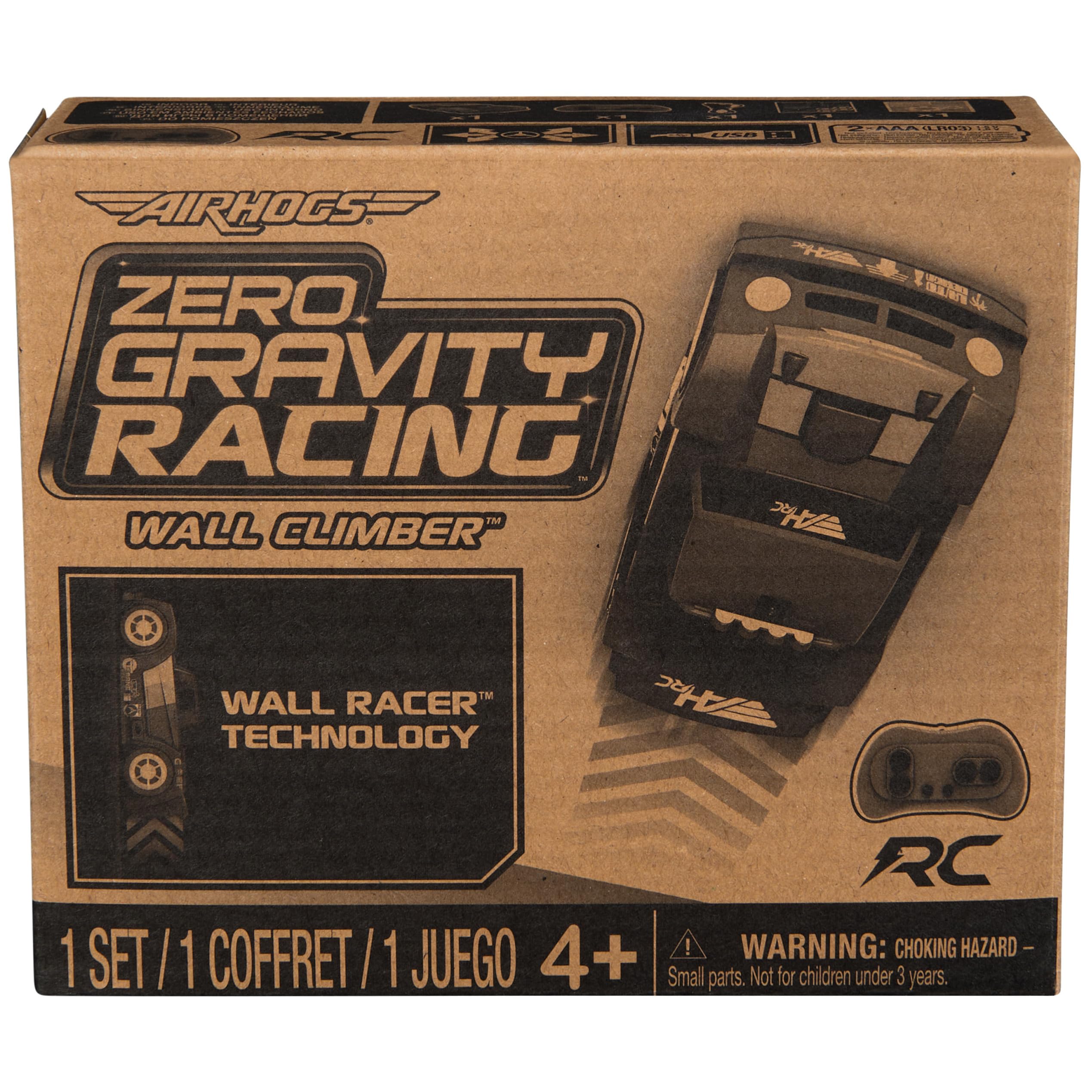 Air Hogs, Zero Gravity Racing Wall Climber, camion da parete ricaricabile USB-C, auto RC per interni, da oltre 4 pollici, giocattoli per bambini dai 4 anni in su