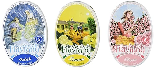Anis De Flavigny - Caramelos con sabor a menta, limón y rosa de Francia, paquete de 3 unidades, 3 x 1.75 onzas