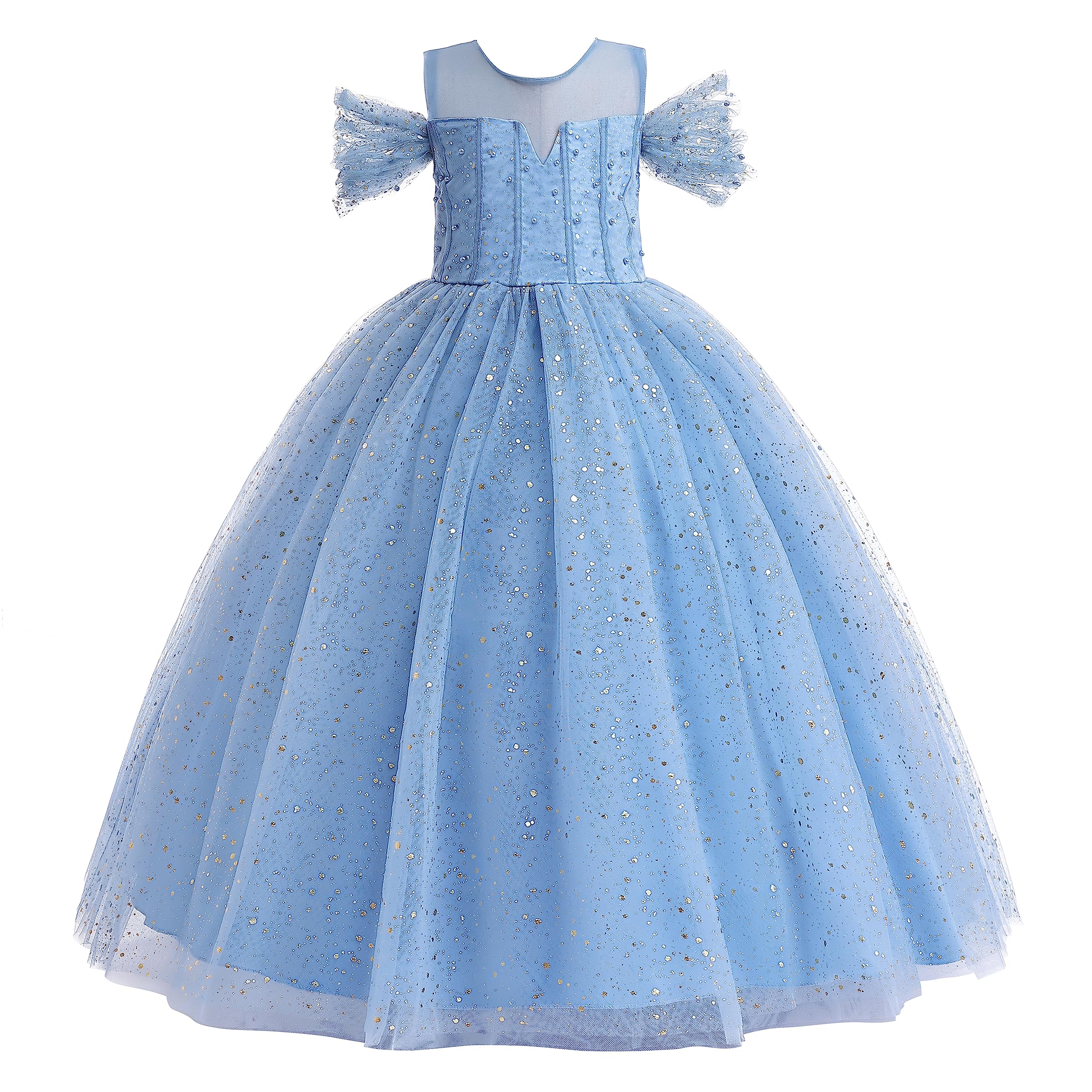 Glamulice Princess Sparkle Tulle Dress Flower Girls Dresses Cold Shoulder Long A Line Wedding Party Ball Gown