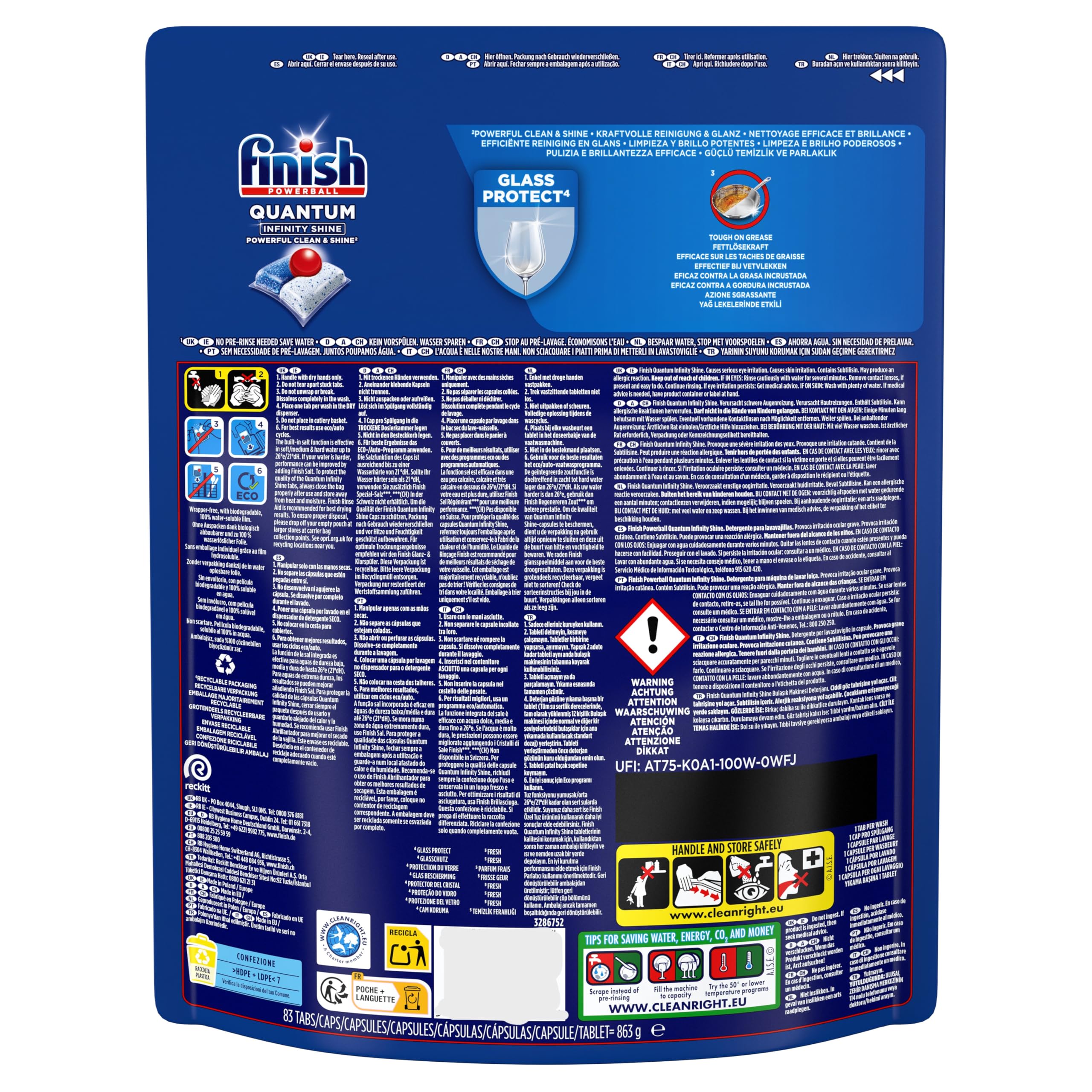 Finish Quantum Infinity Shine Pastiglie Lavastoviglie, 166 Capsule Lavastoviglie, Detergenti per Lavastoviglie