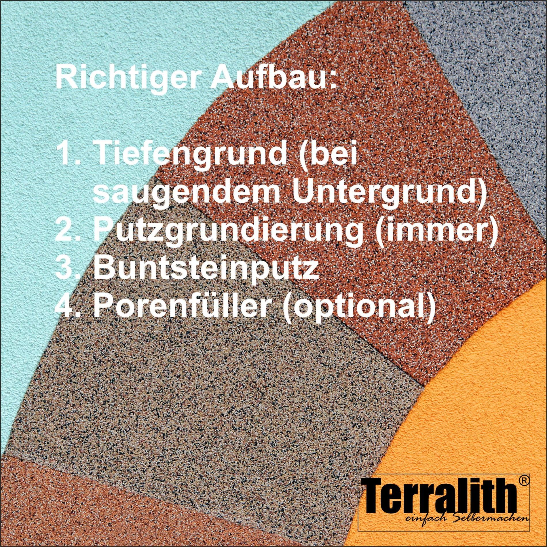 Terralith Buntsteinputz 14kg in hellgrau, Sockelputz für Innen und Außen mit Reinacrylat Bindemittel aus Naturstein, 1-2mm Körnung (BSP39)
