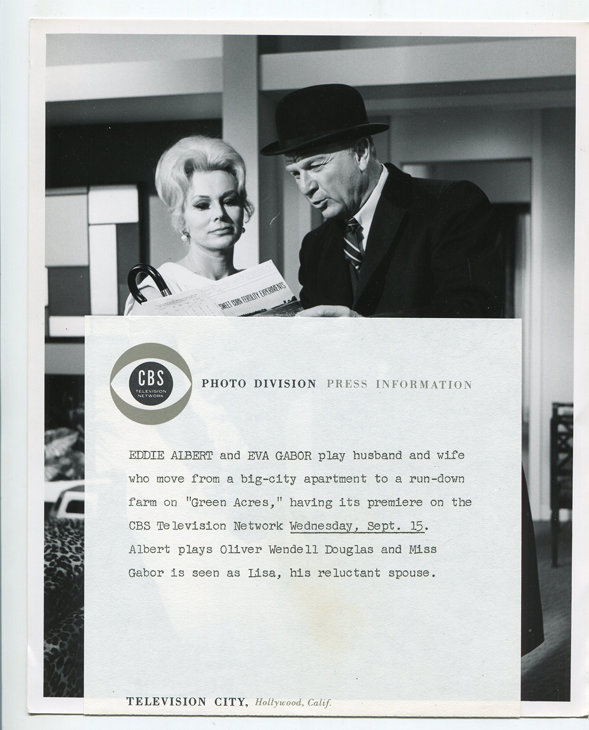 MOVIE PHOTO: Green Acres-Eddie Albert-Zsa Zsa Gabor-8x10-B&W-Still