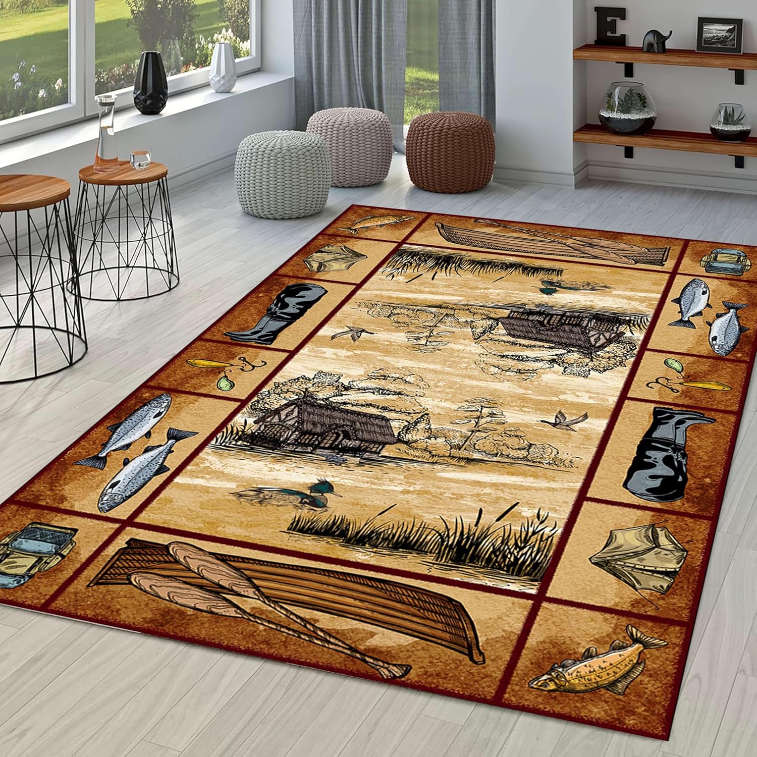 Amazon.com: Cabin Fishing Theme Area Rug 6x8ft - Vintage Country ...