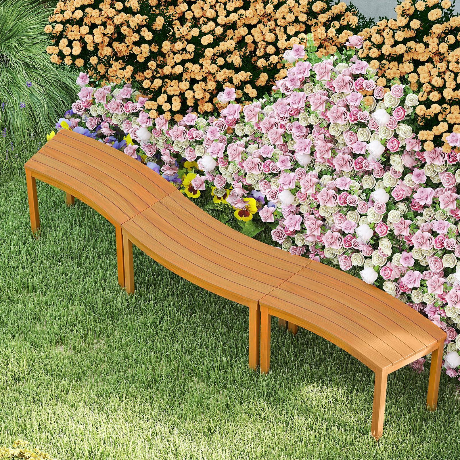 COSTWAY 2/4 Bancos Jardín Curvo de Madera Acacia, Banco Curvado sin Respaldo, Porche Terraza Jardín Patio Exterior Interior, 38,5 x 79 x 45 cm, Carga 180kg, Natural (2)