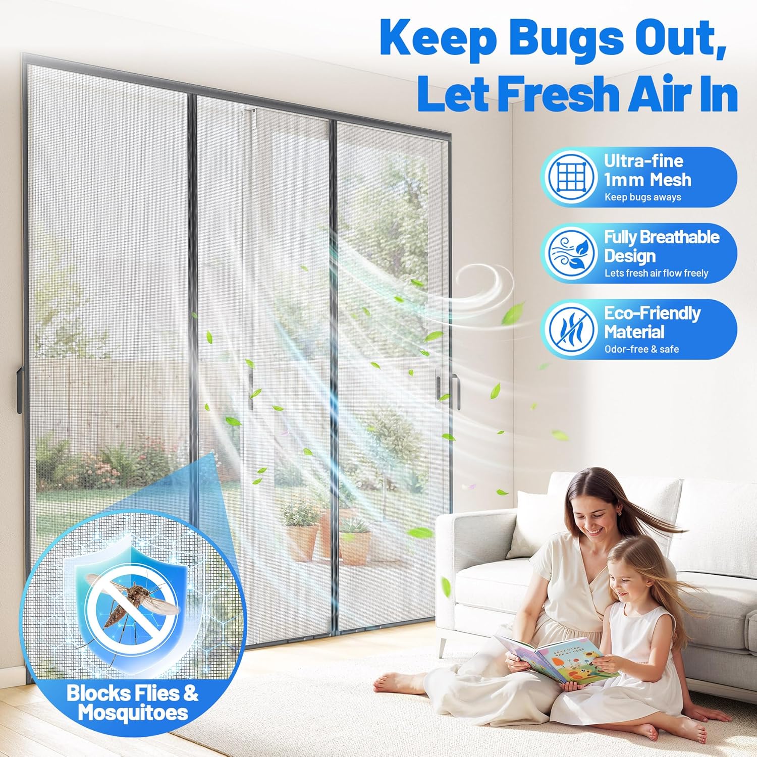 Heavy Duty Magnetic Screen Door Mesh - Hand-Free Door Net Screen with 100 Magnets, Pet & Kid Friendly, PET Fine Mesh Doors Screens Keep Bug & Mosquito Out Fit Sliding Patio French Doors Size 72" x 80"