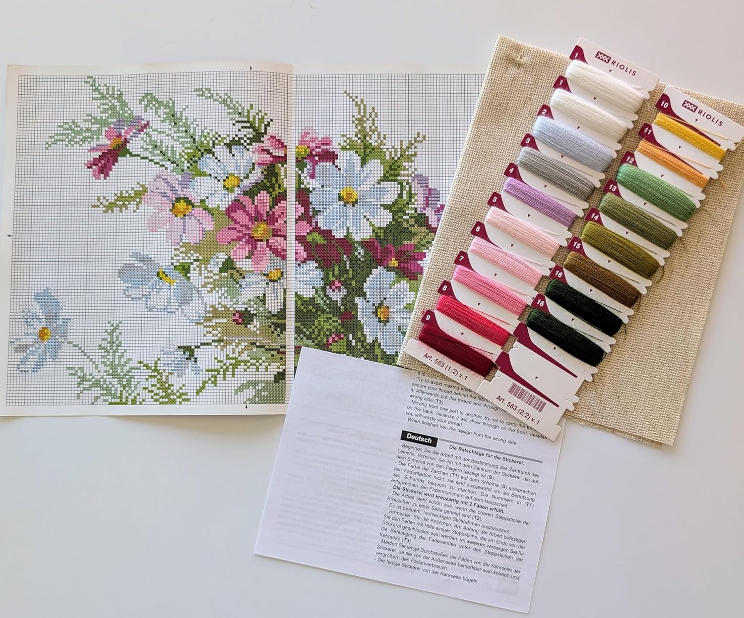 RIOLIS - Cosmos 583, Floral Cross Stitch Kits 11,81" x8,27, Cross Stitch Kits for Beginners & Advanced, Crossstitching Kits Adult, Counted Stitching Kits, Flowers Embroidery Kit