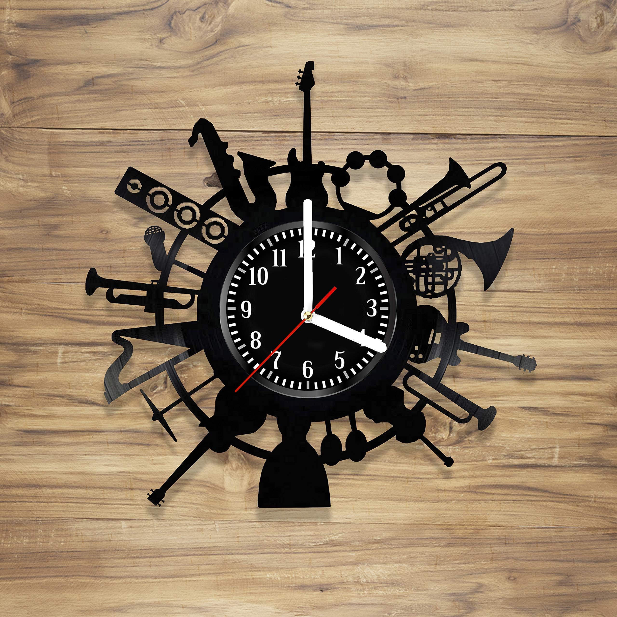 I Love Music Vinyl Record Wall Clock Musical Instrument Note Guitar Music Life Decorate Home Style Unique Gift idea for Him Her (12 inches)