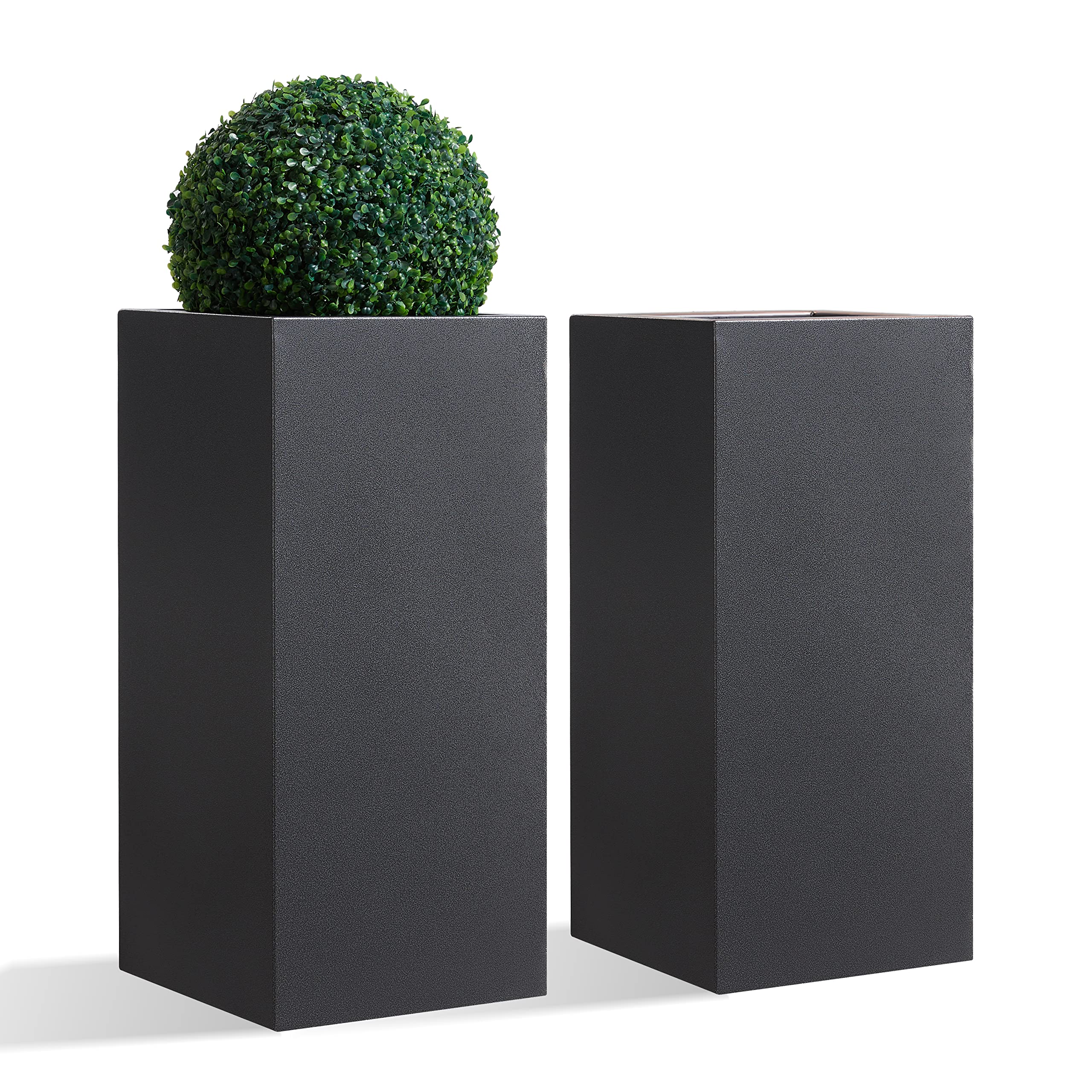 Wallowa Metallic Heavy Tall Outdoor/Indoor Planter Box, Rectangular, 14Lx14Wx30H Inches, ‎25LBS/PC, Dark Gray, No Assembly Required and Seamless, Set of 2