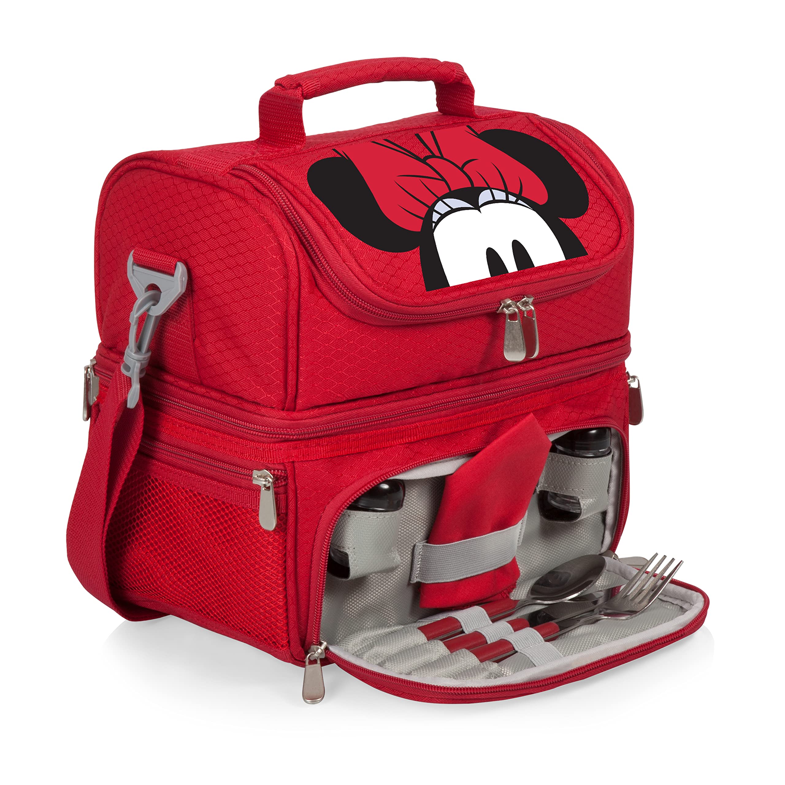 PICNIC TIME Disney Minnie Mouse Pranzo Lunch Bag, Insulated Lunch Box with Utensil Set, Lunch Cooler Bag, (Red) 11 x 7.5 x 12
