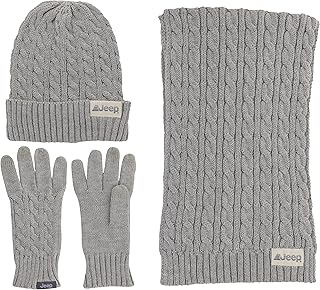 Women's 3 Piece Cable Knit Scarf, Beanie, and Gloves Set - One Size Fits Most