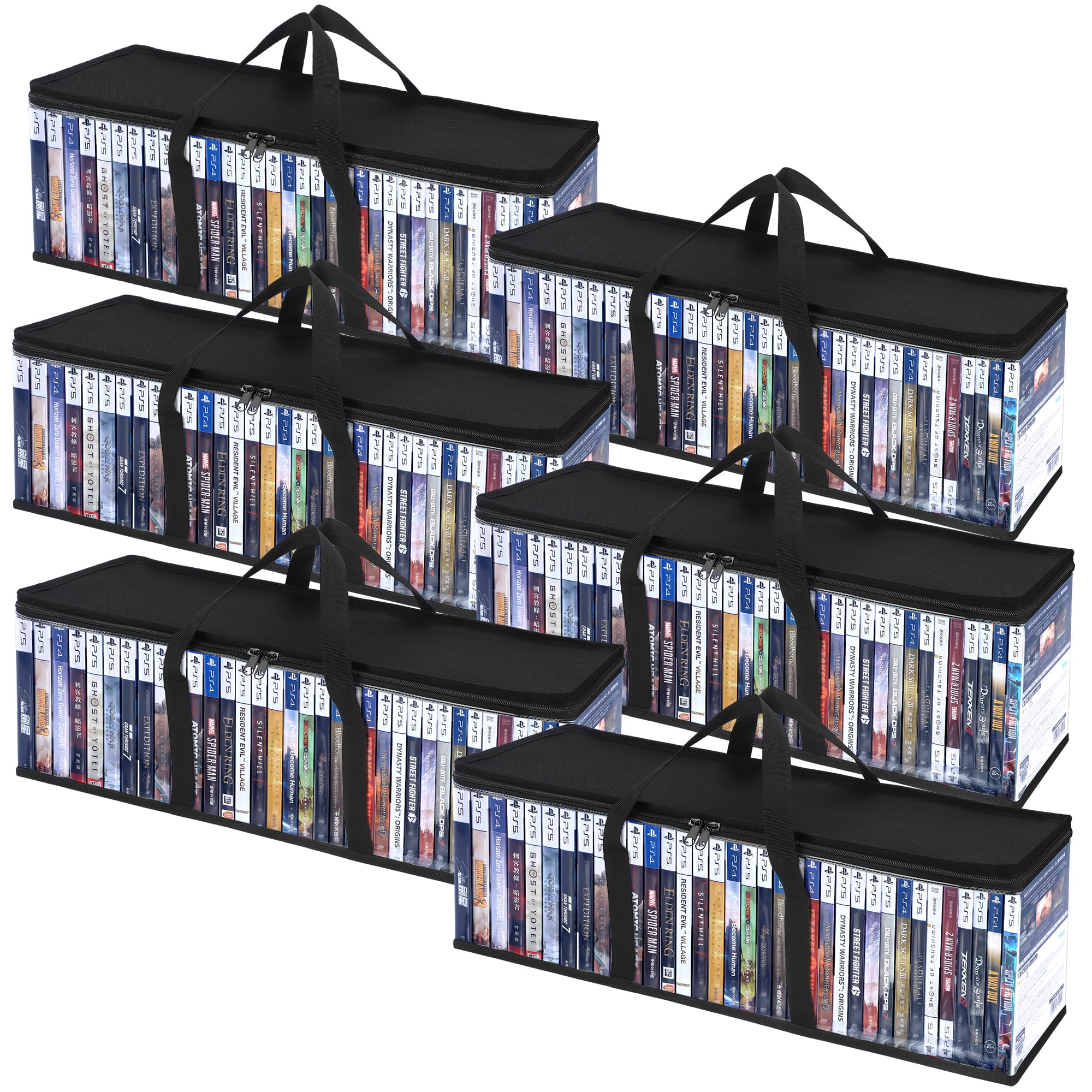 CCidea DVD Storage Bags (Set of 6) Clear PVC Media Holder Case with Handles for DVDs/CDs/VHS Box/Blu Ray Disc/Movie Cases/Video Games Discs - Each Bag Holds up to 40 DVDs-image-2