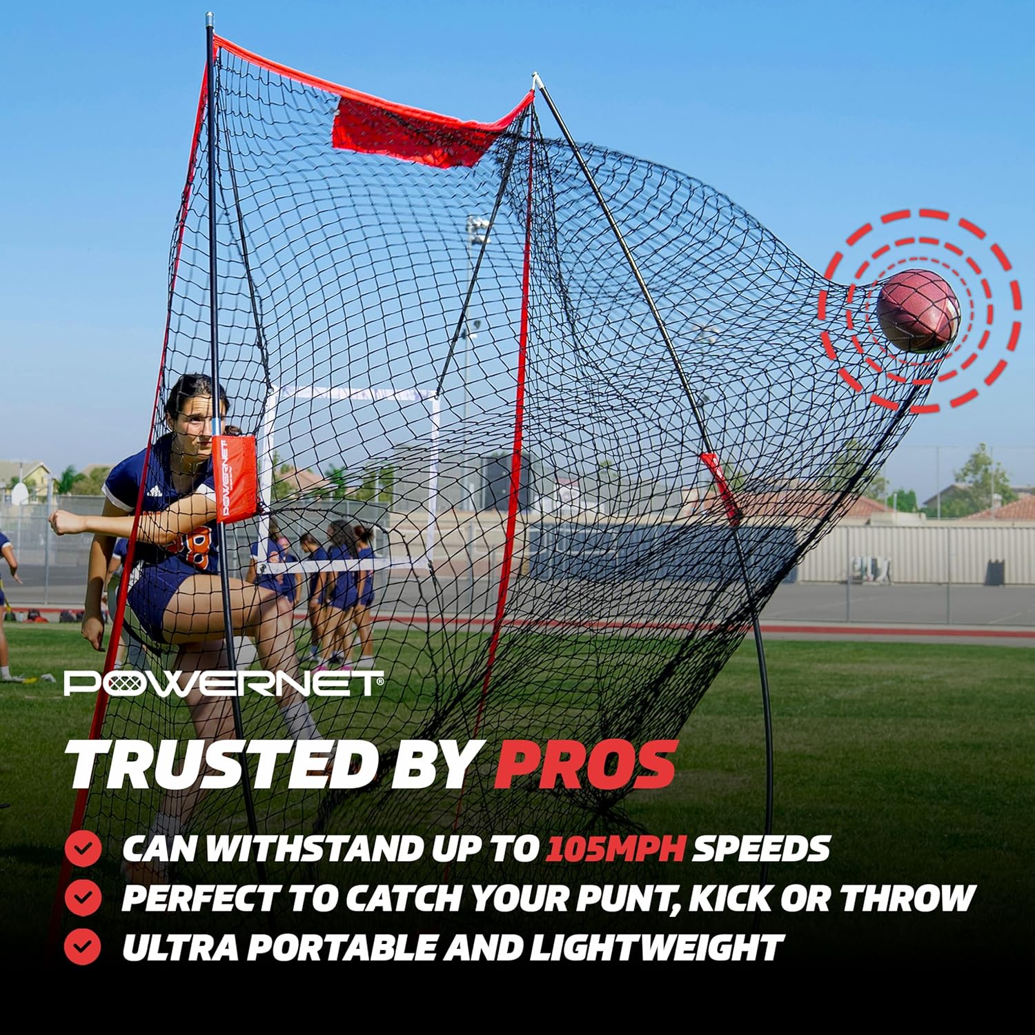 PowerNet Sideline Trainer, 7 x 4 FT Football Kicking Net for Punting Kicking Passing or Snapping, Portable Practice Equipment, Outdoor & Indoor Football Team Training Aid