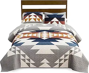 PENDLETON Explorer Full/Queen Quilt Bedding Set with 2 Shams Premium Cotton Lightweight Quilted Bedspread Coverlet for Bed Rustic Home Decor Machine Washable, 90-inch x 92-inch, Blue Grey Multicolor