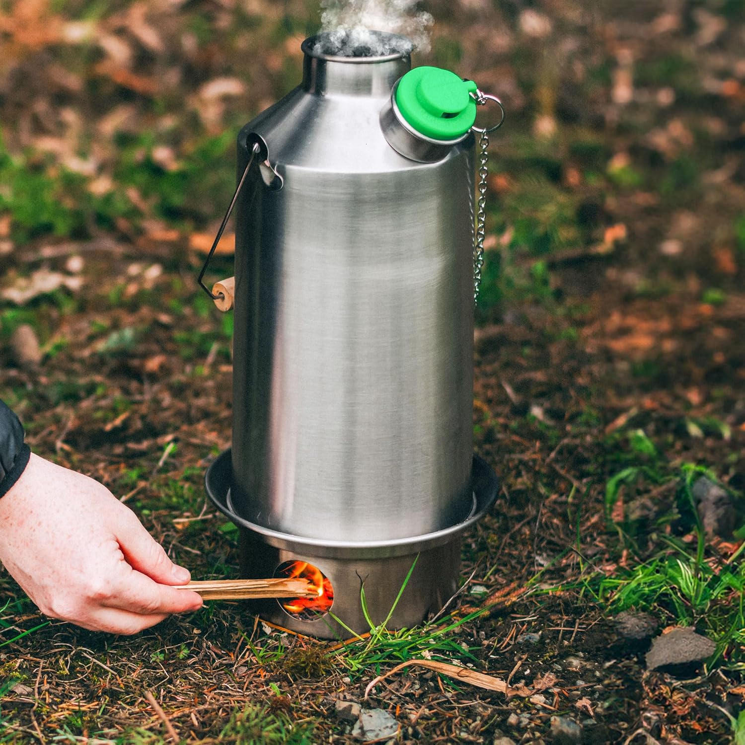 Kelly Kettle Base Camp Stainless Steel Basic Kit 54 oz.(1.6 LTR) Large Stainless Steel Camp Kettle, Lightweight Camping Kettle with Whistle, Camp Stove for Fishing, Hunting, Hiking, Survival Gear