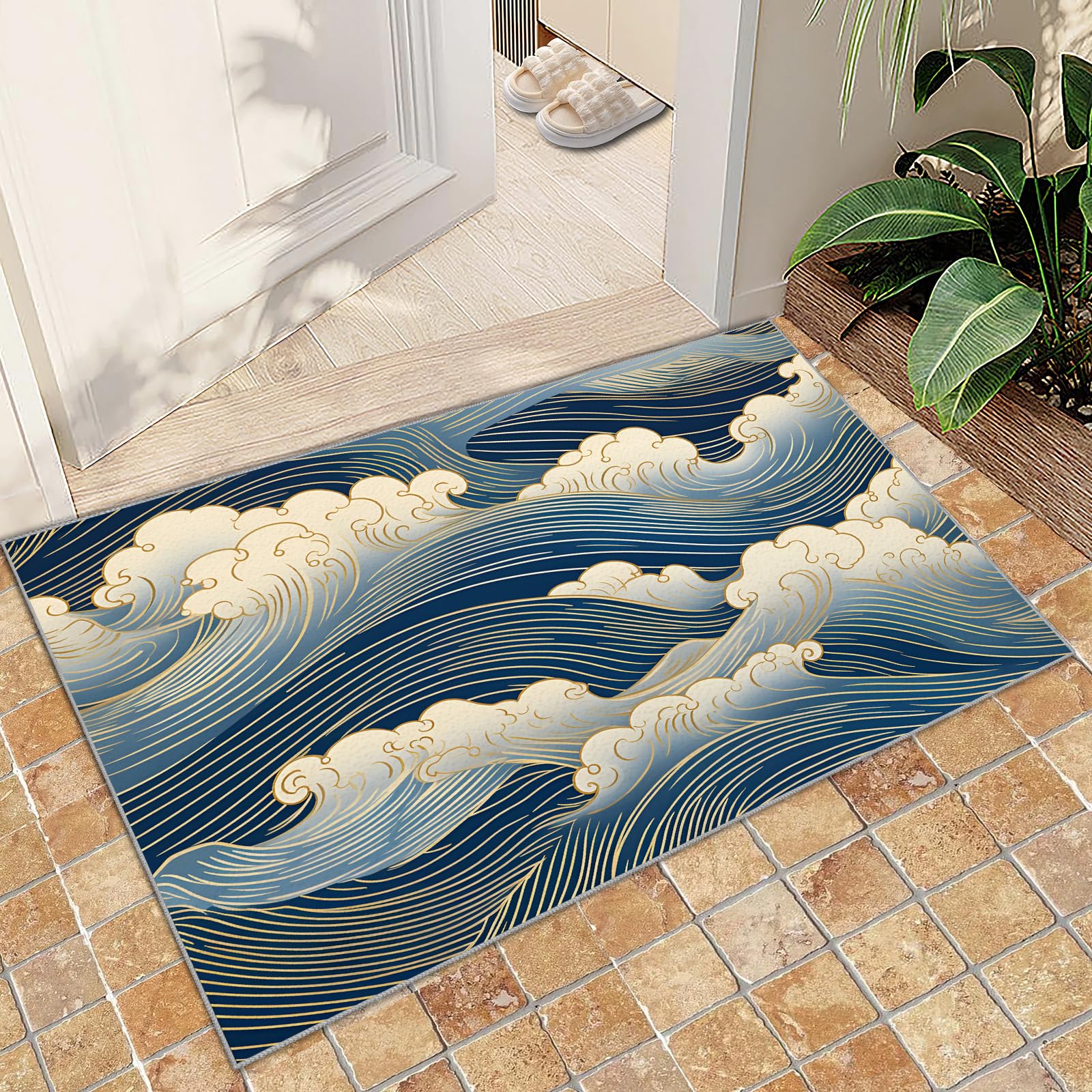 Amazon.com: Luxury Abstract Great Wave Carpet - 3x4 Rug, Blue Gold