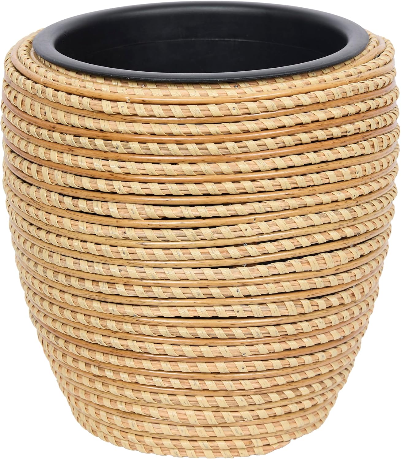 Alpine Corporation Indoor/Outdoor Poly Rattan Planters with Removable Inserts, Aesthetic Lawn and Garden Decor, Beige - Set of 3 Sizes
