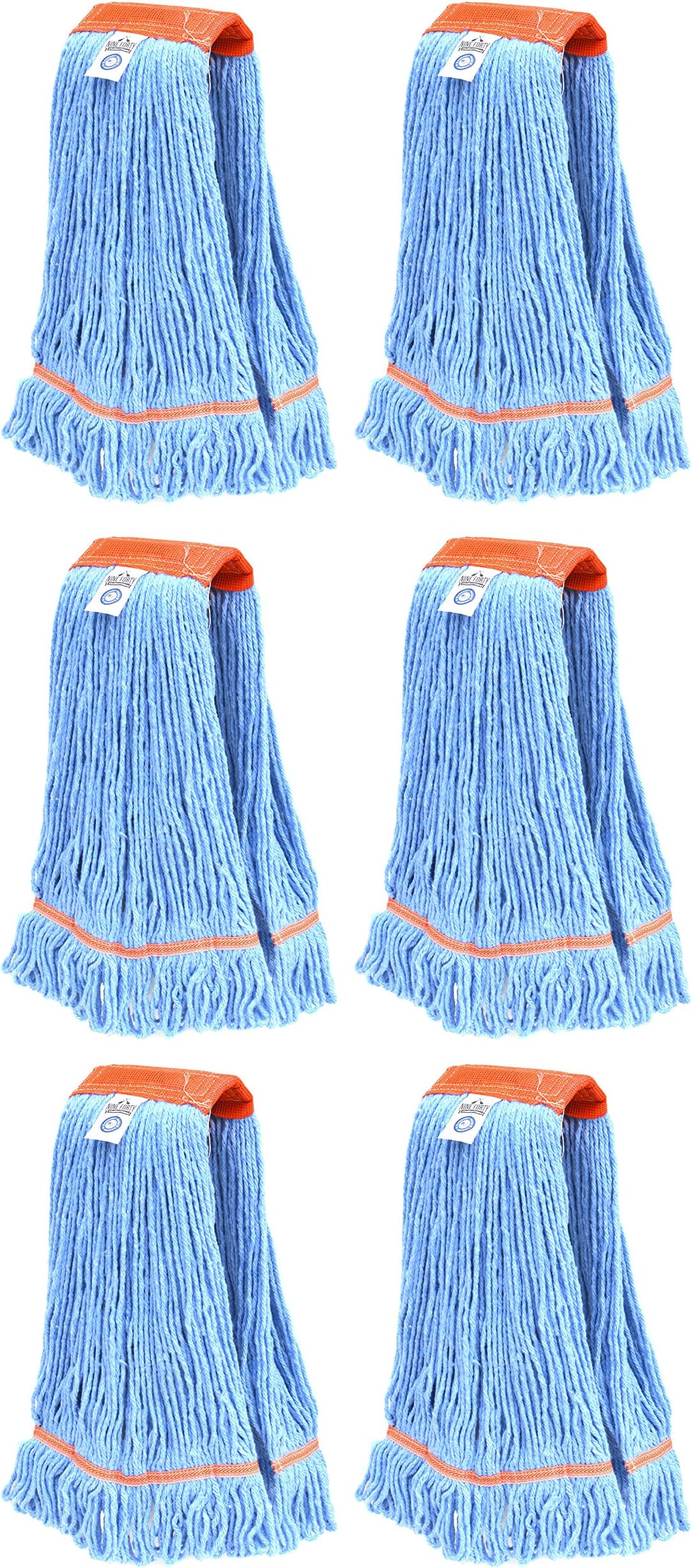 Nine Forty 6-Pack Industrial and Commercial-Grade Looped End Wet Mop Head Refill - Heavy Duty 20 Inch 4-Ply Premium Synthetic Yarn - for Optimal Absorption and Durability - Blue (6 Pack, Large)