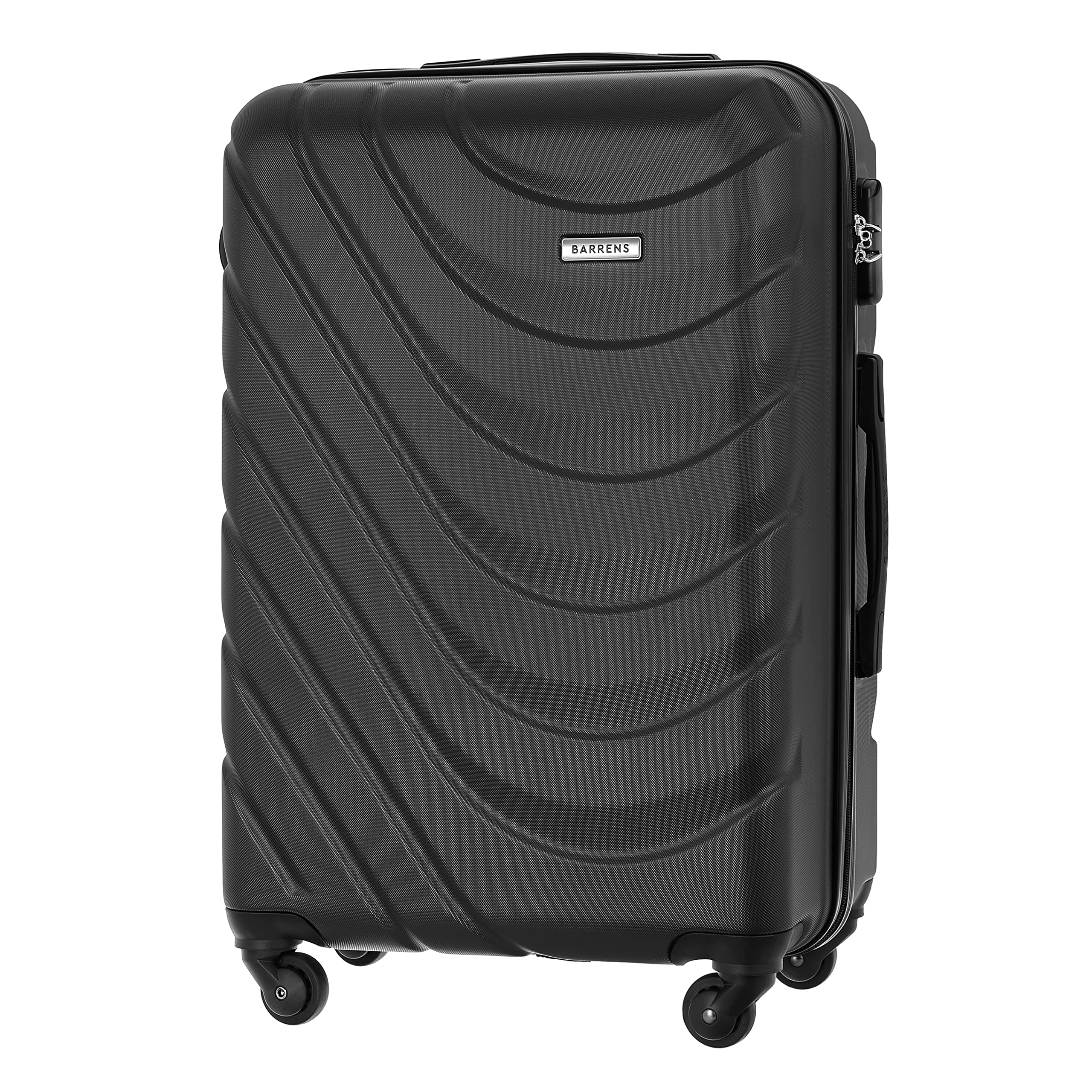 BARRENS Mittel Koffer Hartschalen-Koffer Rollkoffer Reisekoffer, Mittelgroßer Trolley mit 360° Rollen, Koffer mit Zahlenschloss Teleskopgriff, 63L Reisekoffer für Geschäft, 66x46x26 cm (Schwarz)