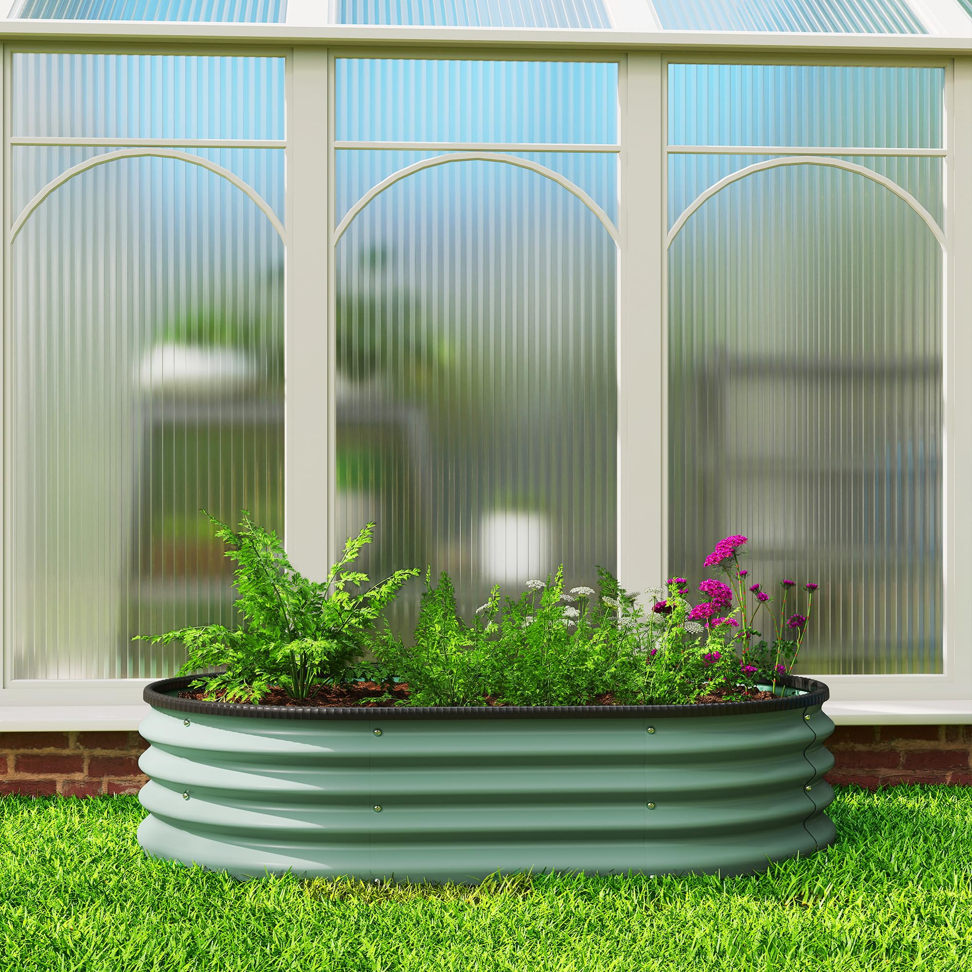 Outsunny Set di 2 Aiuola Rialzata Modulari 135x90x30 cm Verde | Cassoni Orto con Bordo in Gomma, Fondo Aperto, Letti per Orto Rialzato in Acciaio Zincato per Erbe, Frutta, Verdura