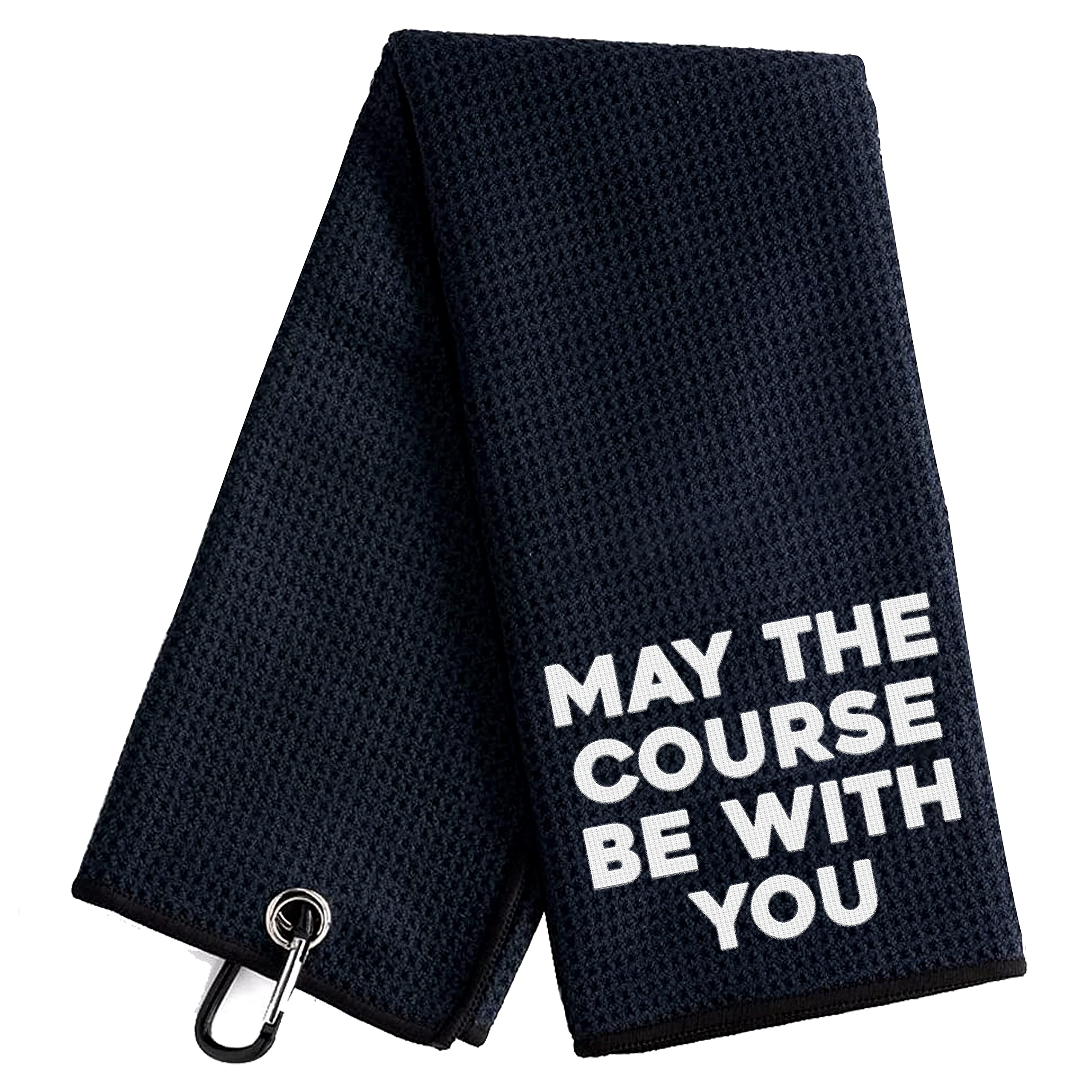ZAKSEM May The Course Be with You Funny Black Golf Towel, Embroidered Golf Towels with Clip for Dad, Men, Golfer, Golf Lover, Husband, Boyfriend, Husband Birthday