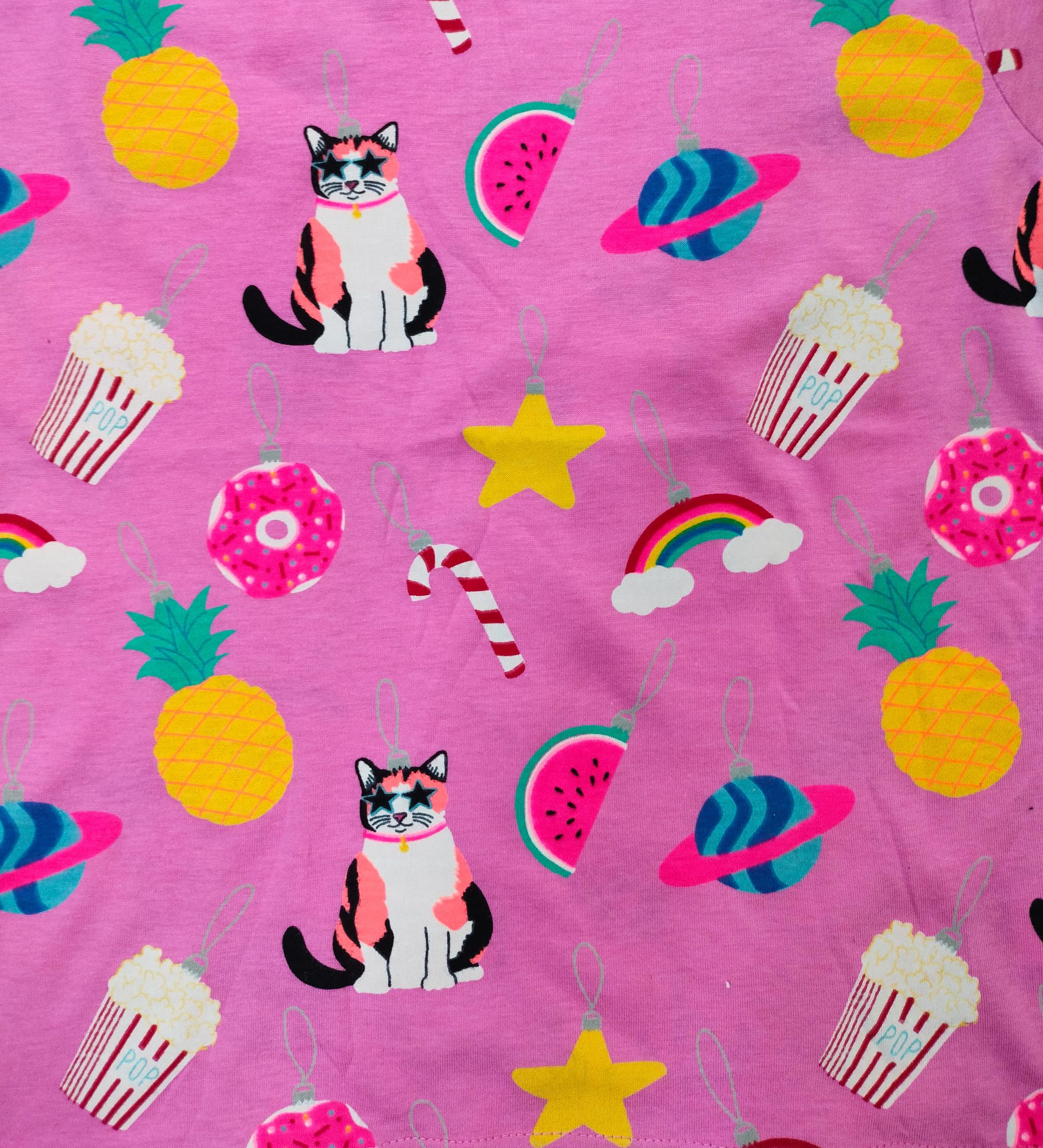 Hestia | H.NSG.N.1 |Kids Girls Nightwear |Sleepwear |Cotton |Trouser Full Sleeves Tshirt |Elastic Waist |Night Dress with Pyjama Tshirts for Girls|Cat Fruits Rainbow Printed |Pink Color 4-6Yrs |Set 1 - Image 5 thumbnail