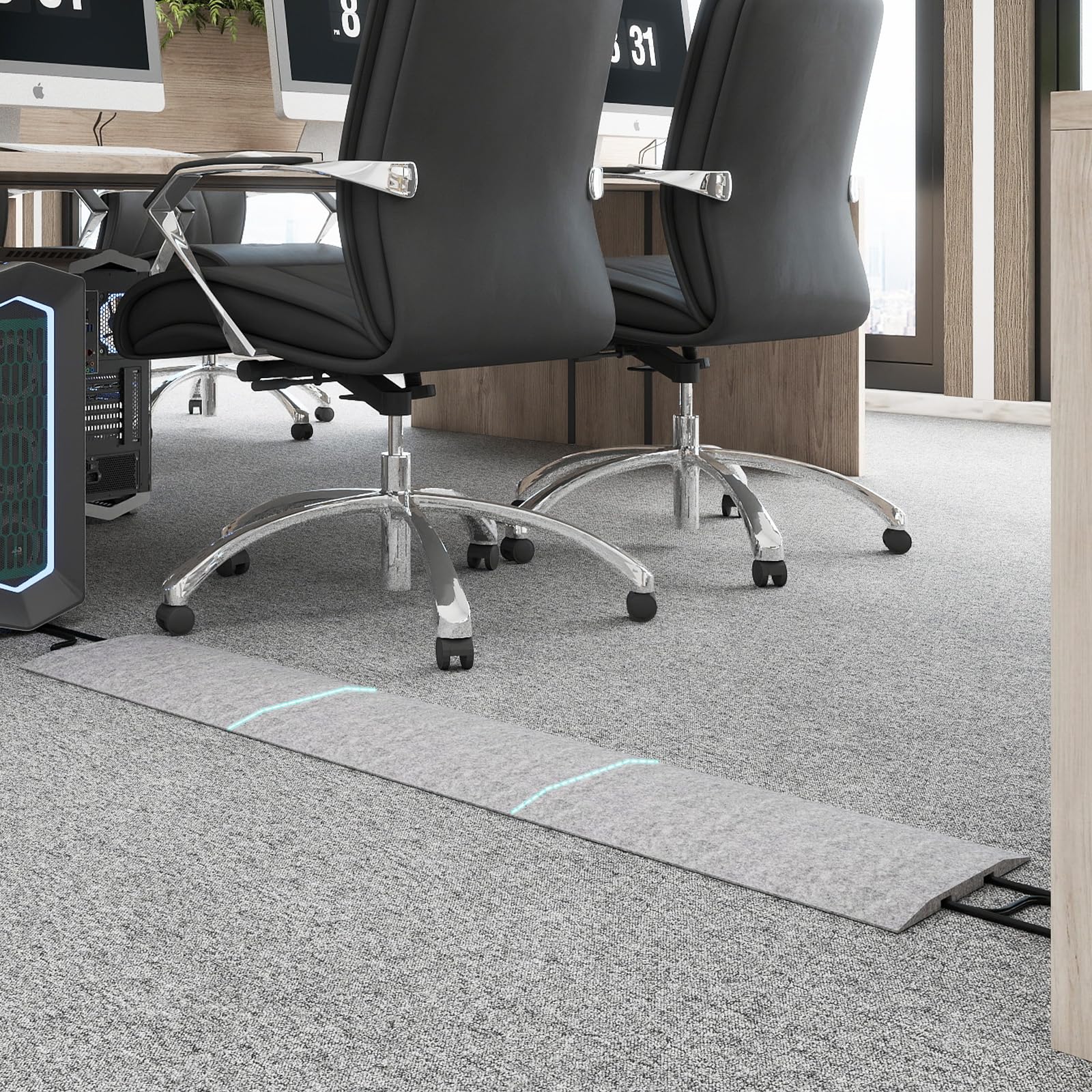 PUNCIA Canalina per Cavi Adesiva Autoadesiva 3 Pezzi 120 cm Passacavo | Pavimento in PET Copricavi Elettrici Antiscivolo per Ufficio Casa Negozio Evita Rischio Inciampo e Protegge i Cavi (Grigio)