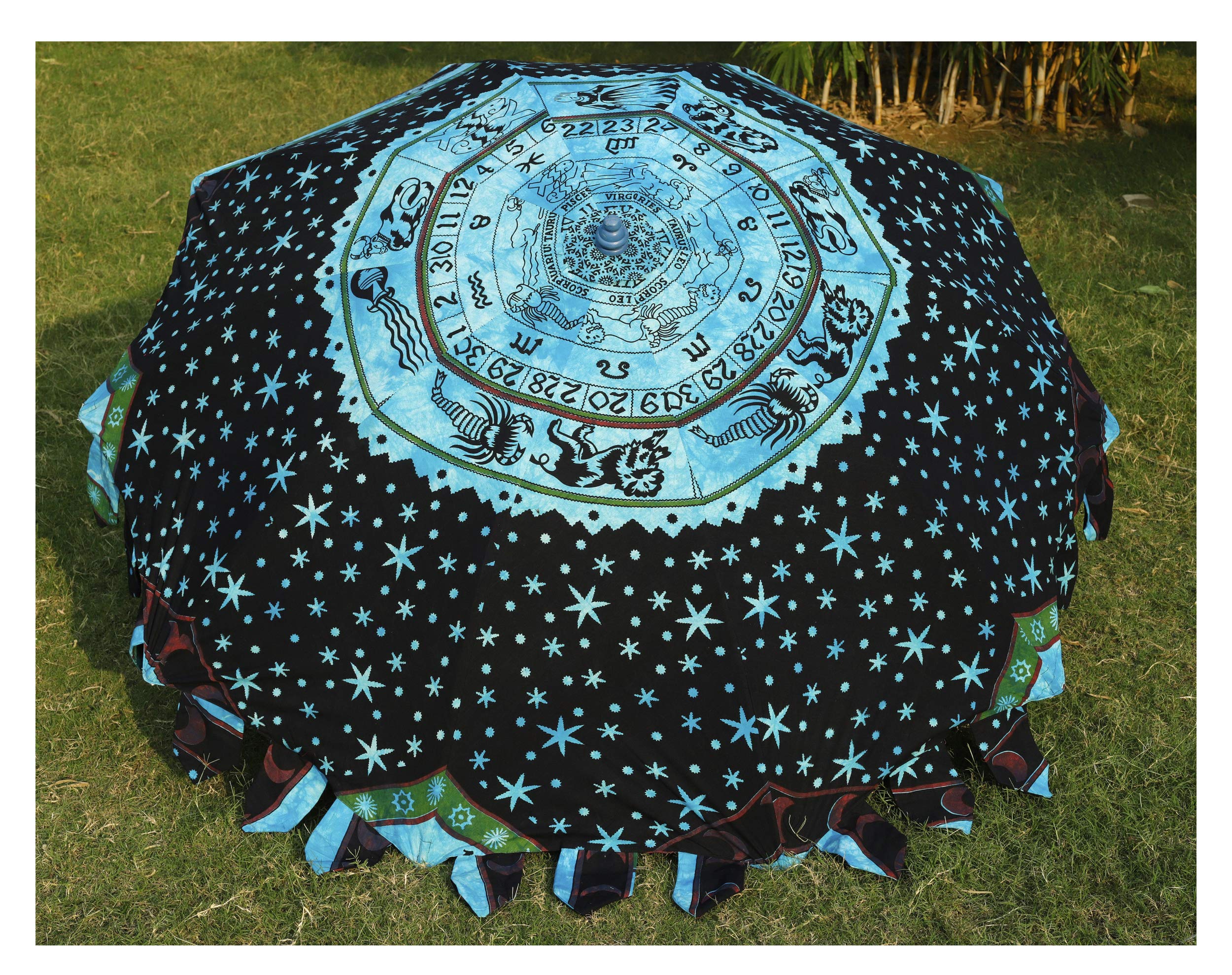 Handicraft-Palace Astrology Zodiac Design Garden Umbrella With Stand Fabric Parasol Large 80" Umbrella Sun Shade (Turquoise) 4
