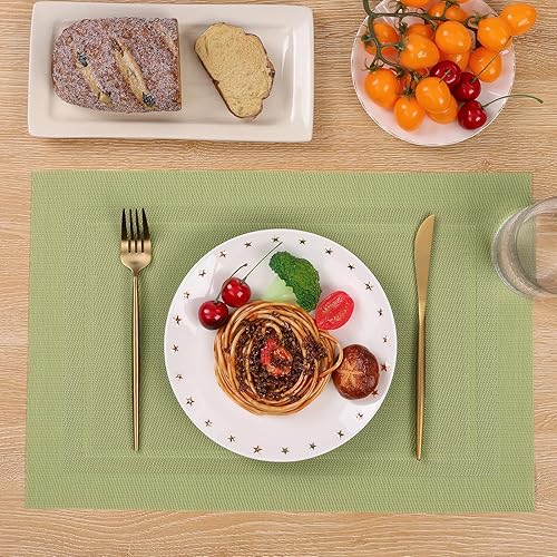 Miniatura 4 de SHACOS Juego de 4 manteles individuales de vinilo tejido que se limpia con un paño, antideslizantes, reversibles, para mesa de comedor, interiores y