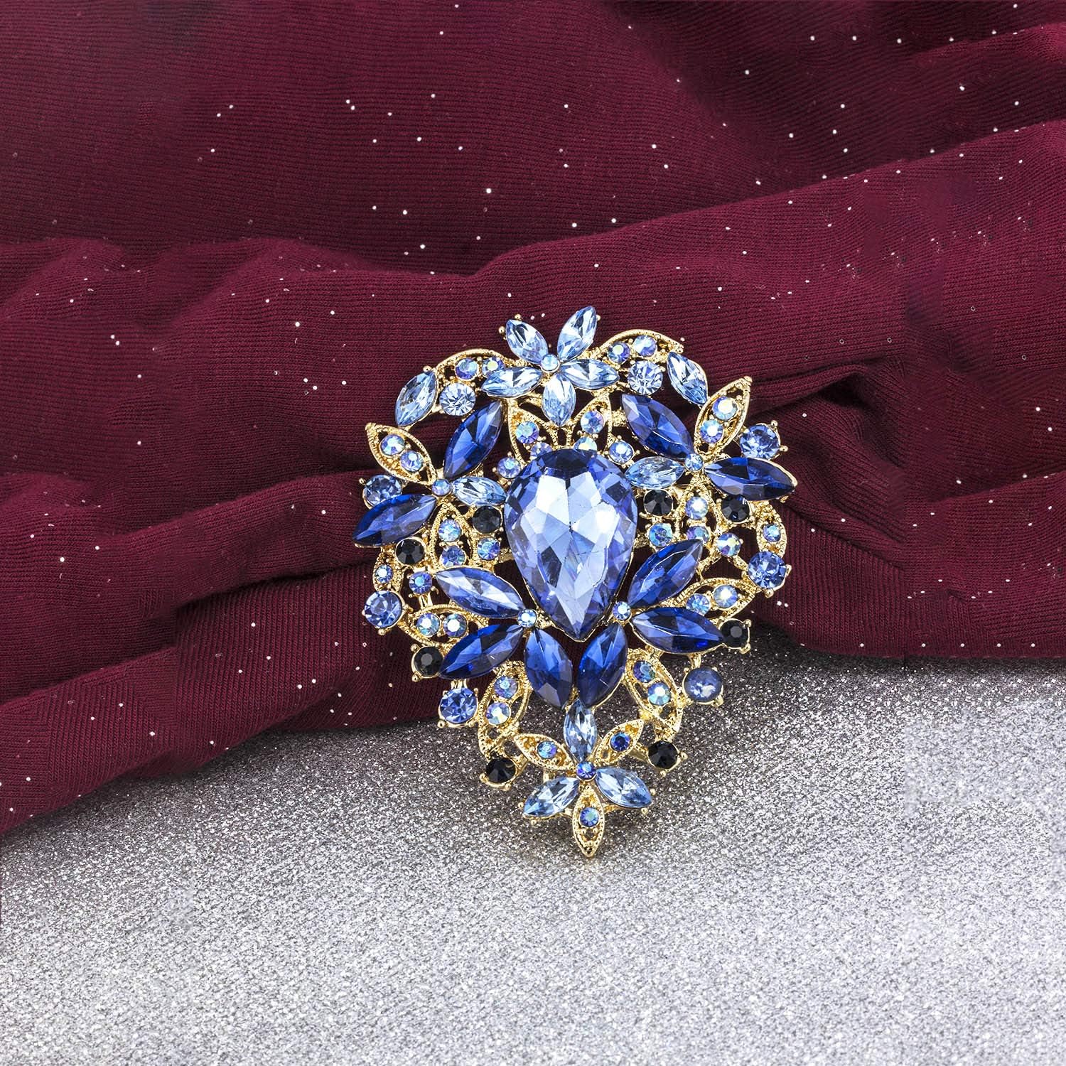 YOQUCOL Vintage Austrian Crystal Rhinestone Leaf Shape Big Large Brooch Pin For Women Golden Tone - Image 6