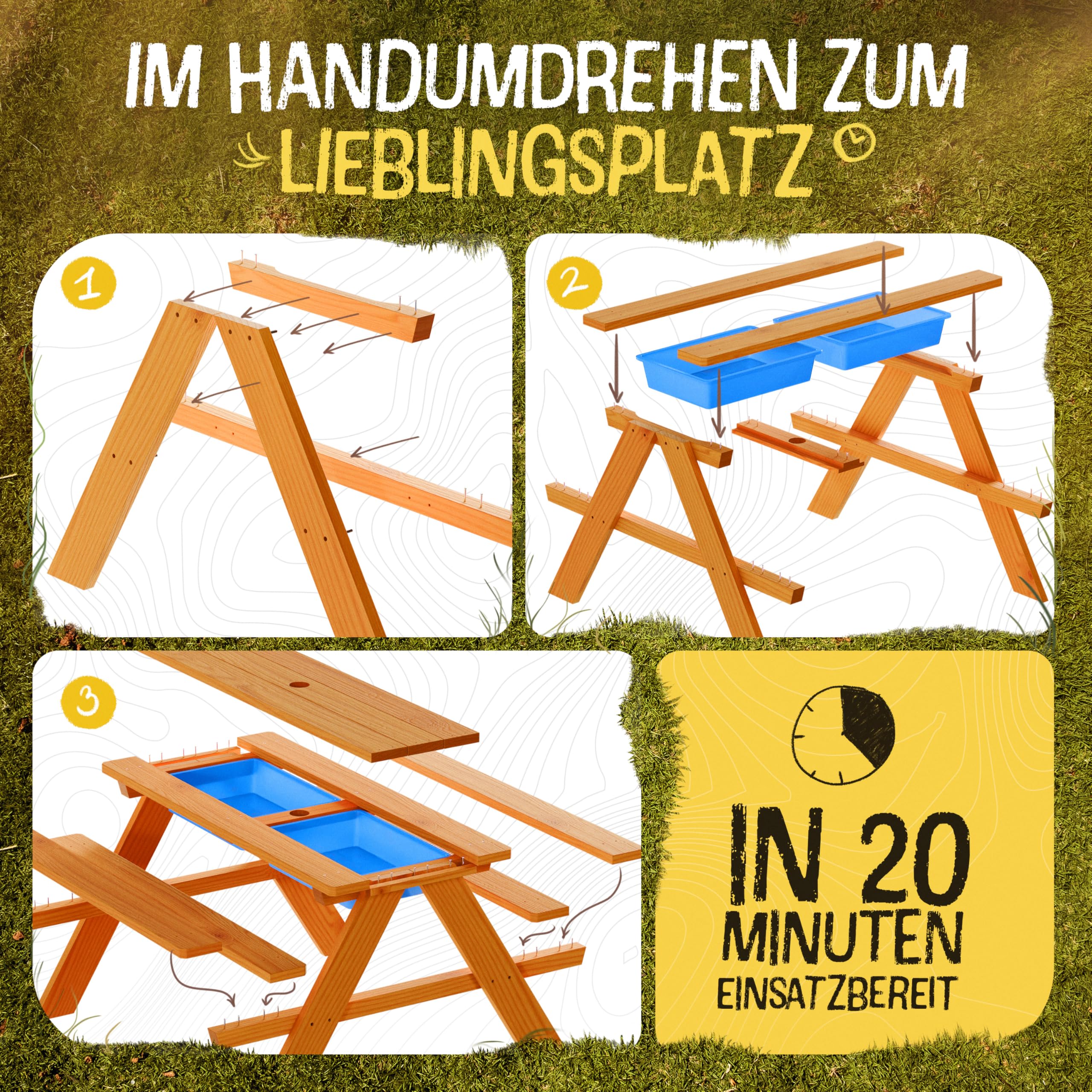 FRIEDO 2in1 Kindersitzgruppe Matschtisch lackiertem Holz Matschküche Wasserspieltisch Garten Kinder Gartenmöbel Outdoor Indoor