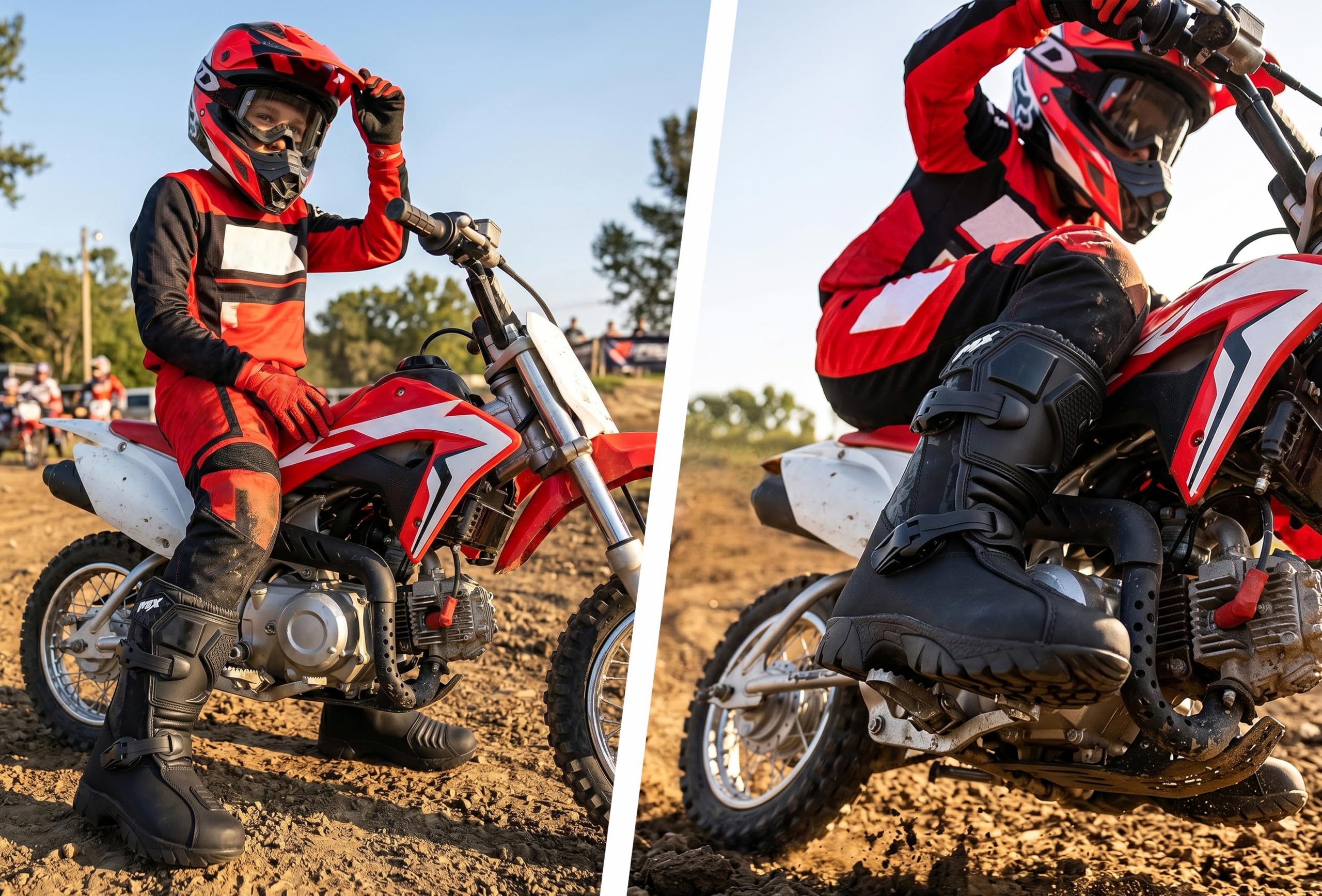 VPR Motocross-Stiefel für Kinder, CE-geprüft, MX-Enduro-Motorradstiefel mit Sohlenschutzausrüstung, rutschfest, Jugendquad, Dirt MX Boot, Schwarz , 32 EU