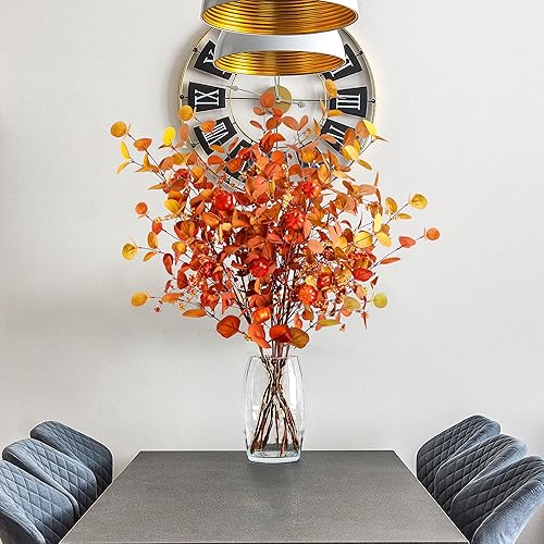 Miniatura 5 de Sggvecsy 6 tallos artificiales de eucalipto de otoño, hojas de eucalipto de otoño, ramas de hojas de espuma de otoño, decoraciones de otoño con