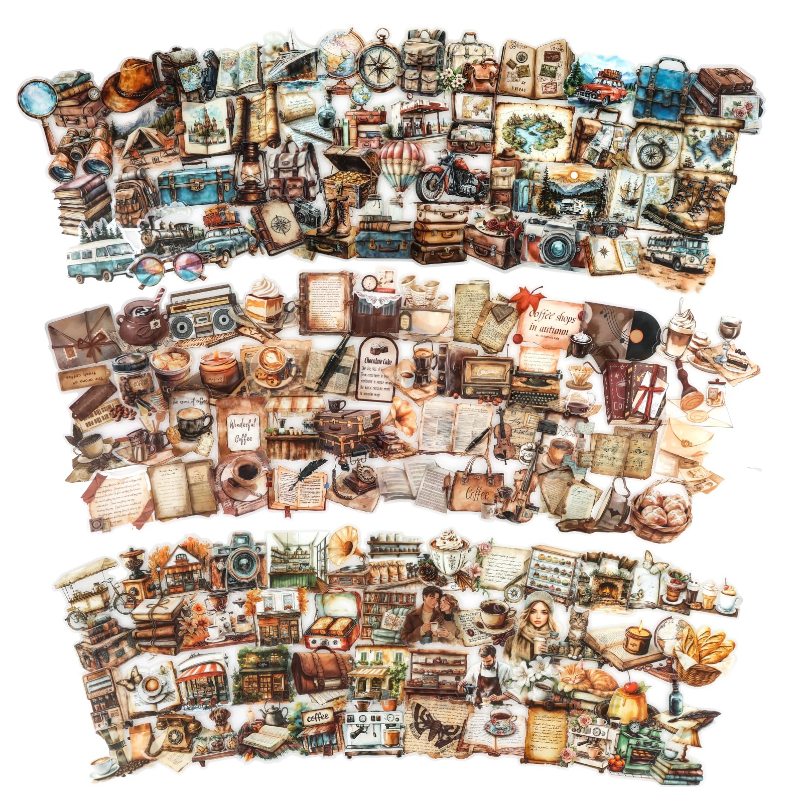 Vintage Coffee Stickers - 150 Pack for Scrapbooking -1