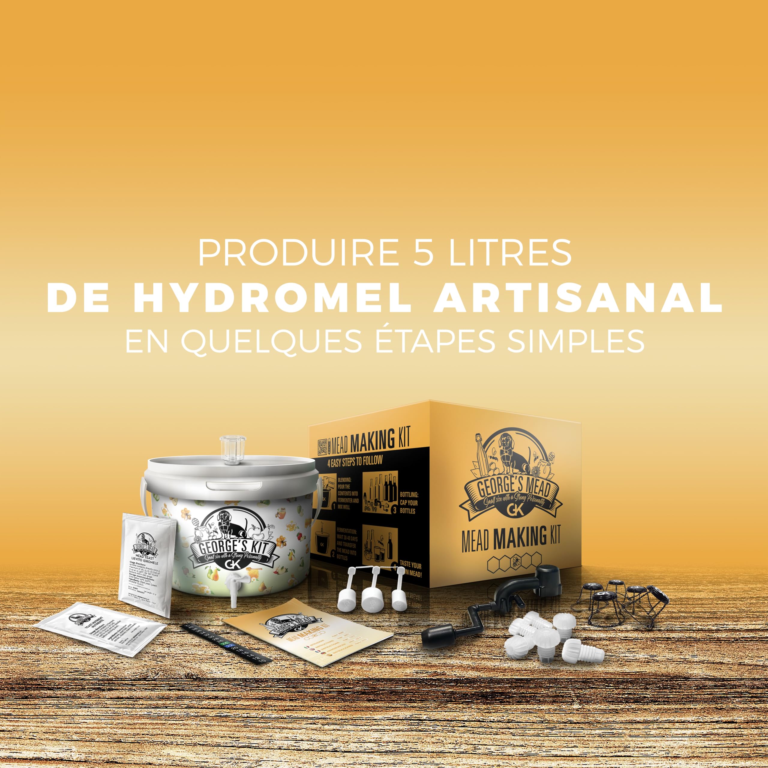 Beer & Wine - Kit de Fermentation George's Hydromel 5l - Hydromel Artisanal Fait Maison - Kit de Production d'hydromel - Idée Cadeau
