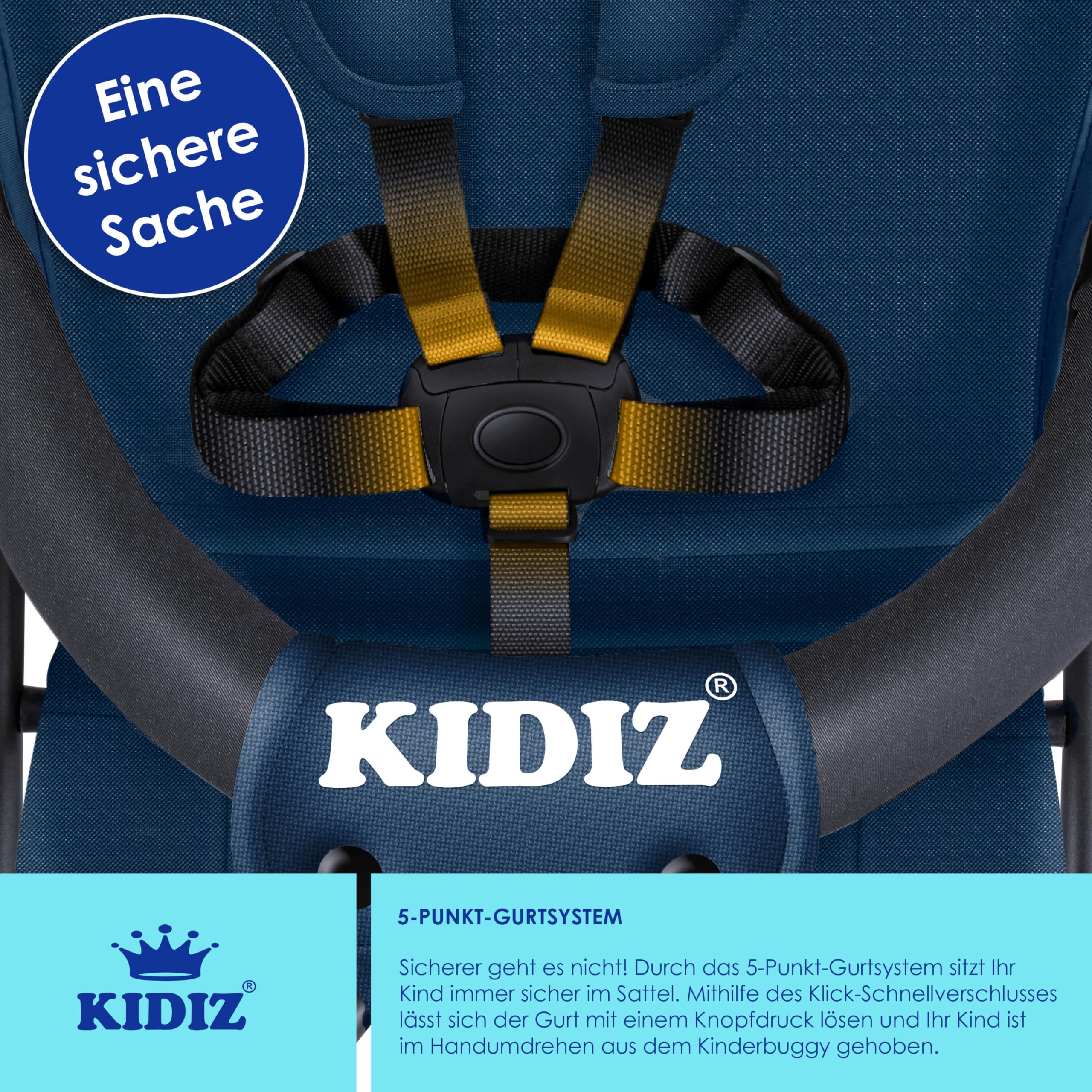 KIDIZ Poussette pliante 360°, roues 4", avec parasol, ceinture de sécurité 5 points de 6 mois, bleu/bleu marine